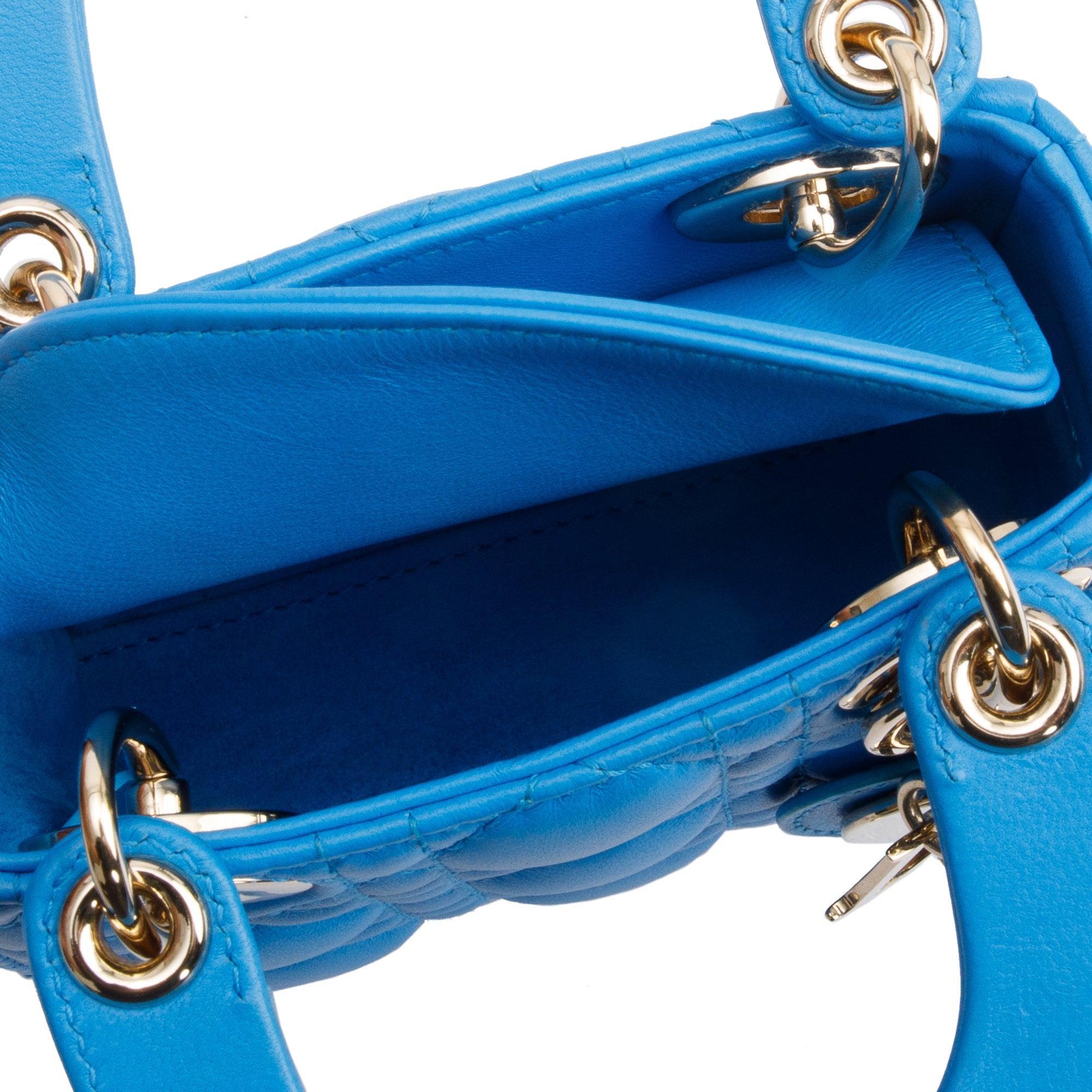 Christian Dior 2021 Blue Leather Micro Lady Dior Bag w/ Box