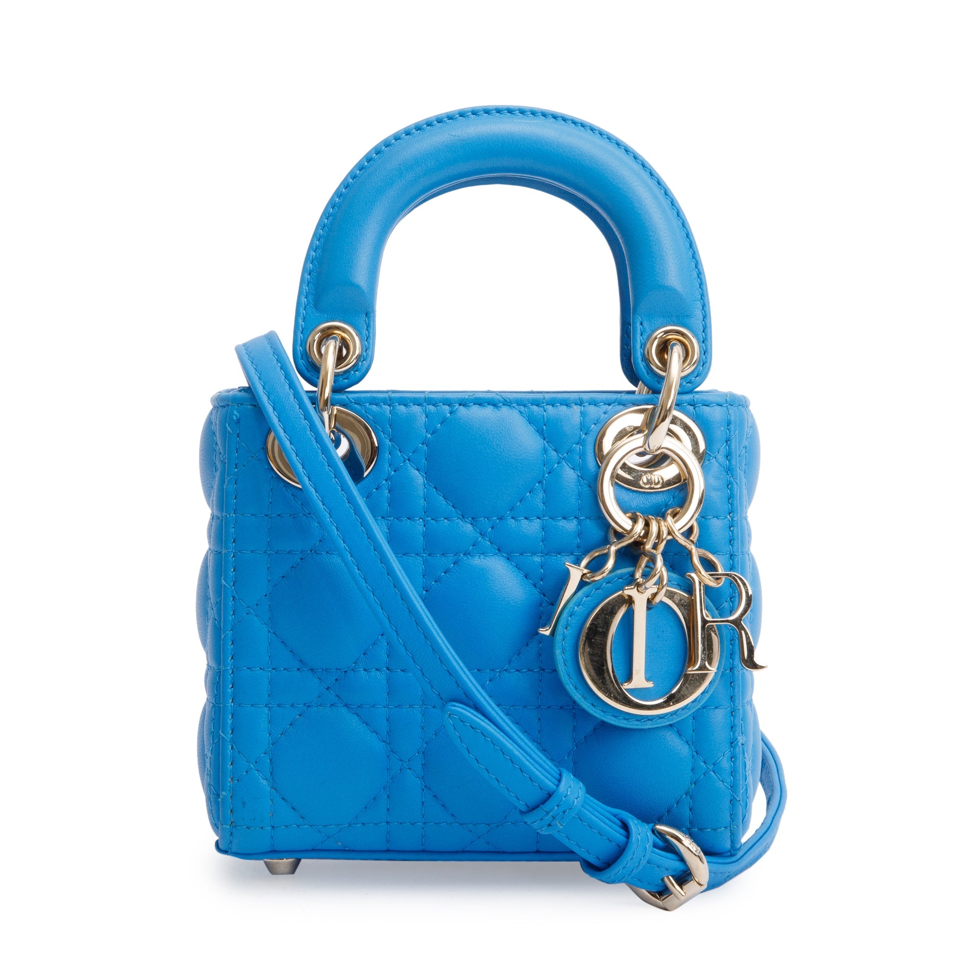 Christian Dior 2021 Blue Leather Micro Lady Dior Bag w/ Box