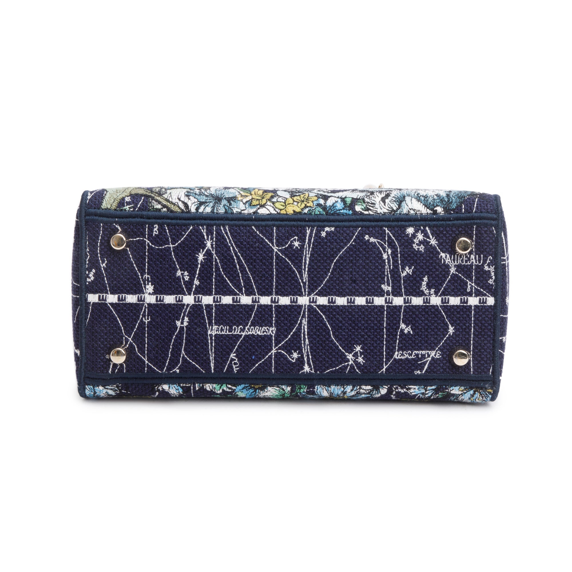 Christian Dior 2021 Blue Multicolor Zodiac Embroidery Medium Lady D-Lite Bag w/ Strap