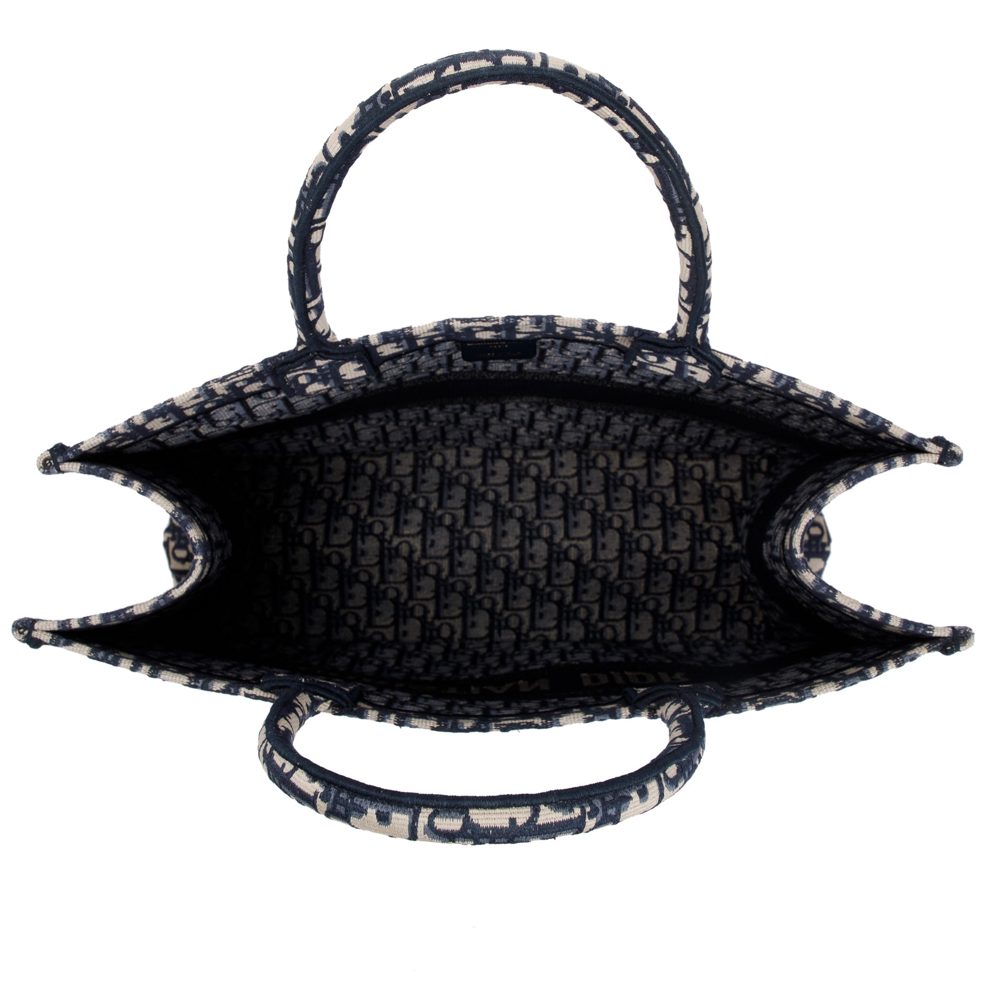 Christian Dior 2021 Ecru and Blue Dior Oblique Embroidery Large Book Tote w/ Box