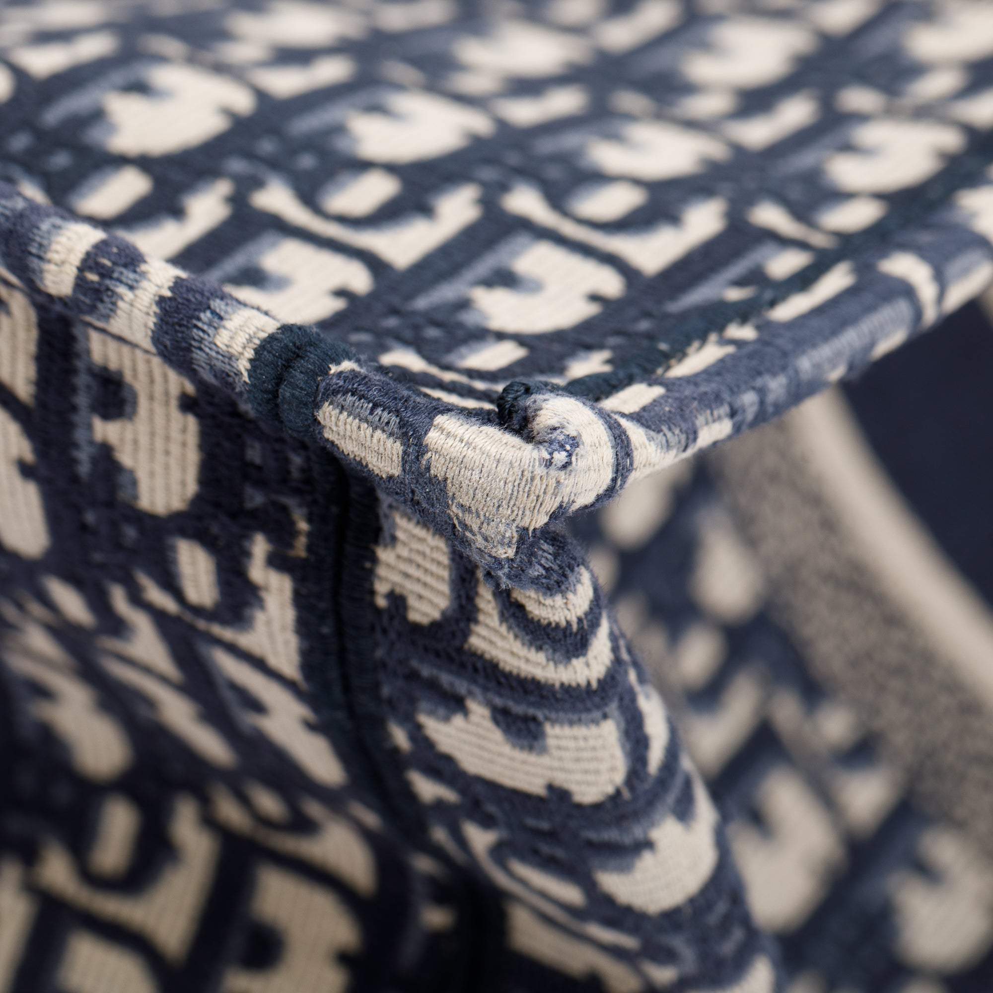 Christian Dior 2021 Ecru and Blue Dior Oblique Embroidery Large Book Tote w/ Box