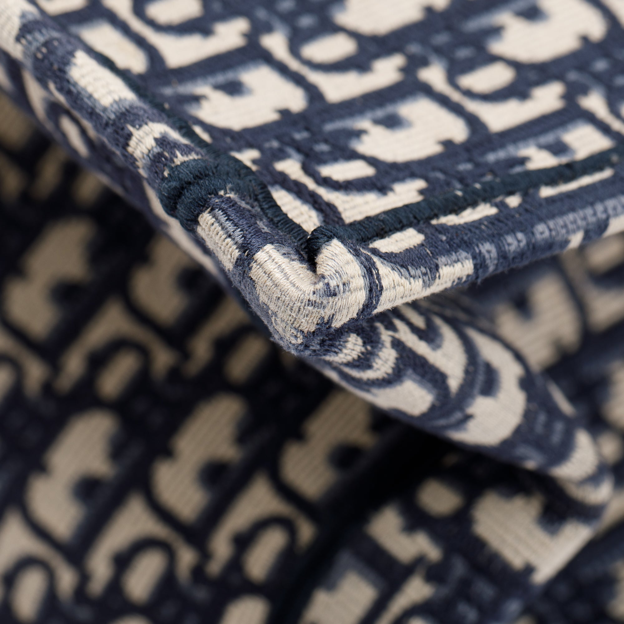 Christian Dior 2021 Ecru and Blue Dior Oblique Embroidery Large Book Tote w/ Box