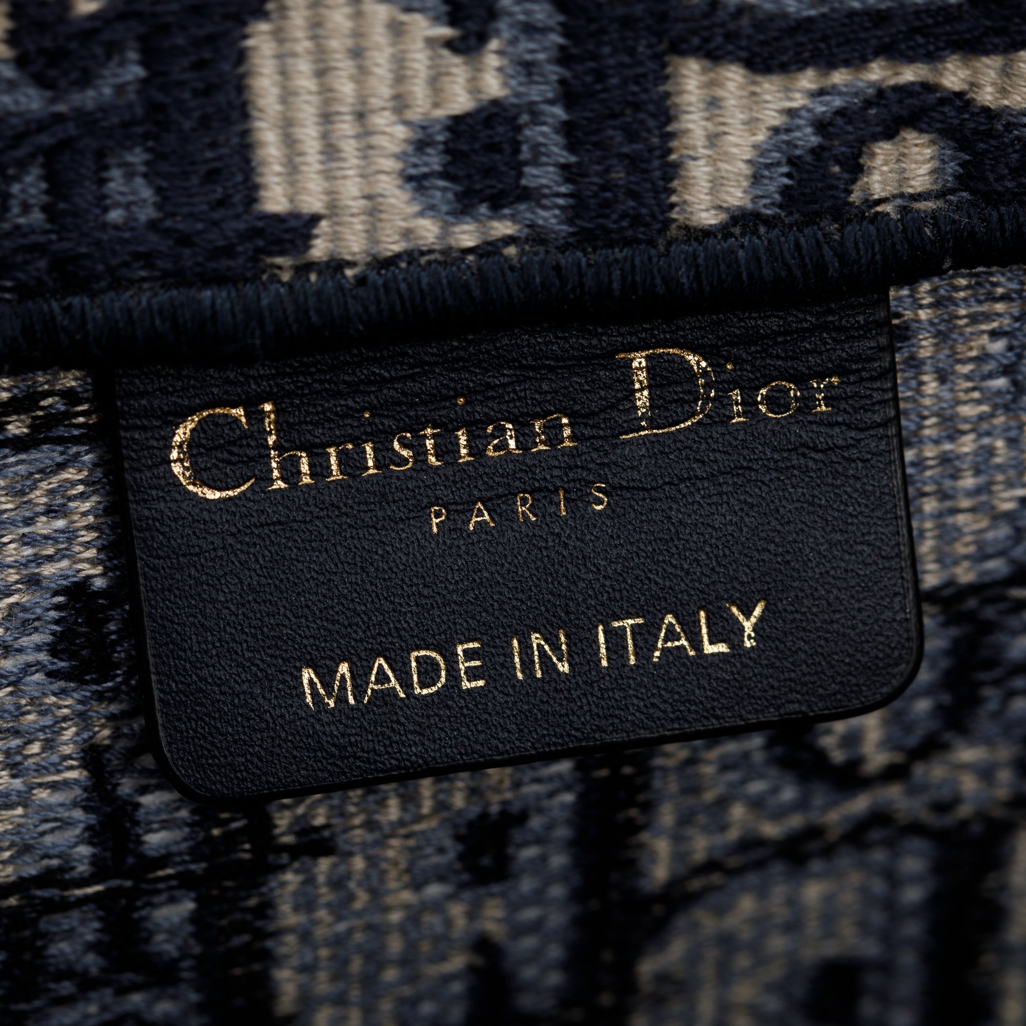 Christian Dior 2021 Ecru and Blue Dior Oblique Embroidery Large Book Tote w/ Box