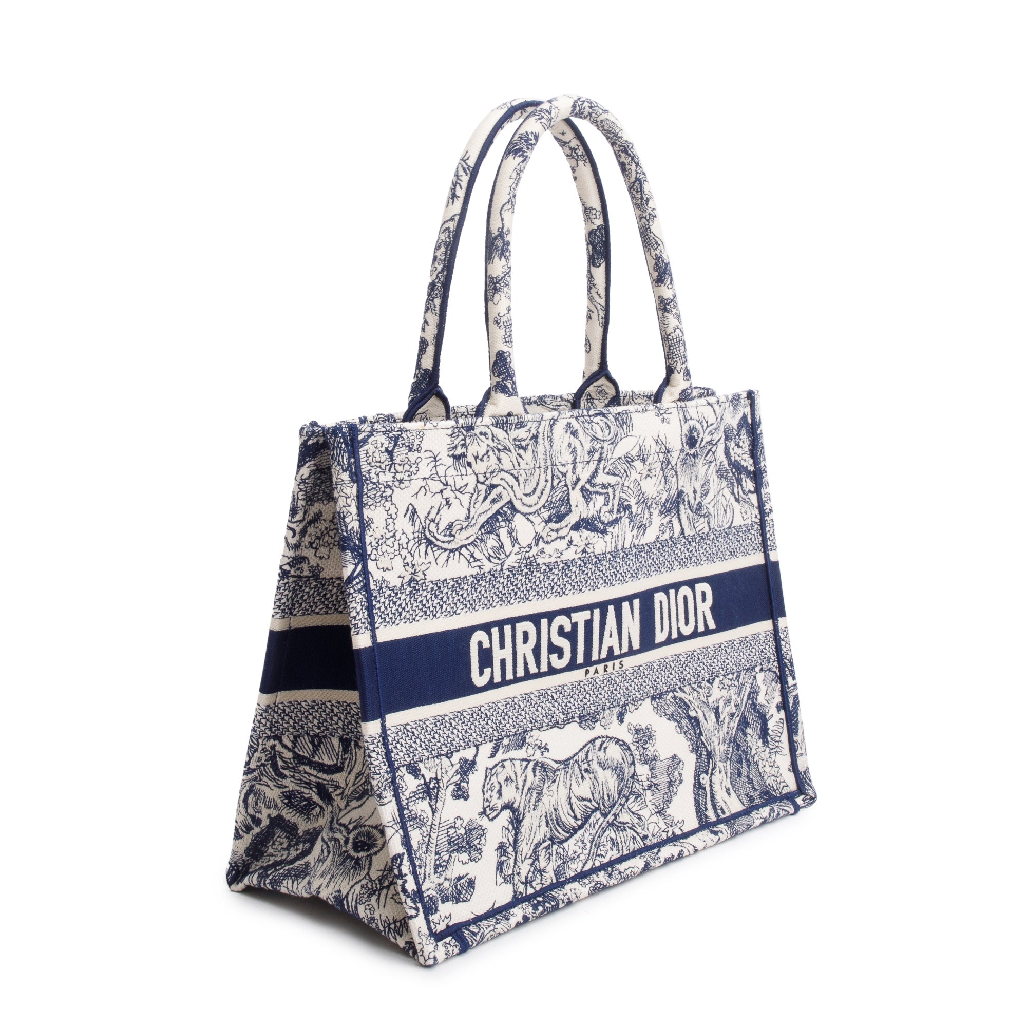 Christian Dior 2021 Ecru and Blue Toile De Juy Dioriviera Embroidery Medium Book Tote w/ Authenticity Card