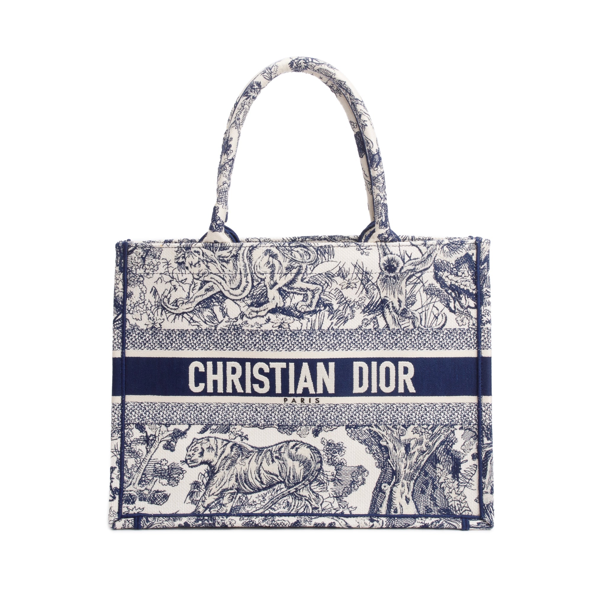 Christian Dior 2021 Ecru and Blue Toile De Juy Dioriviera Embroidery Medium Book Tote w/ Authenticity Card