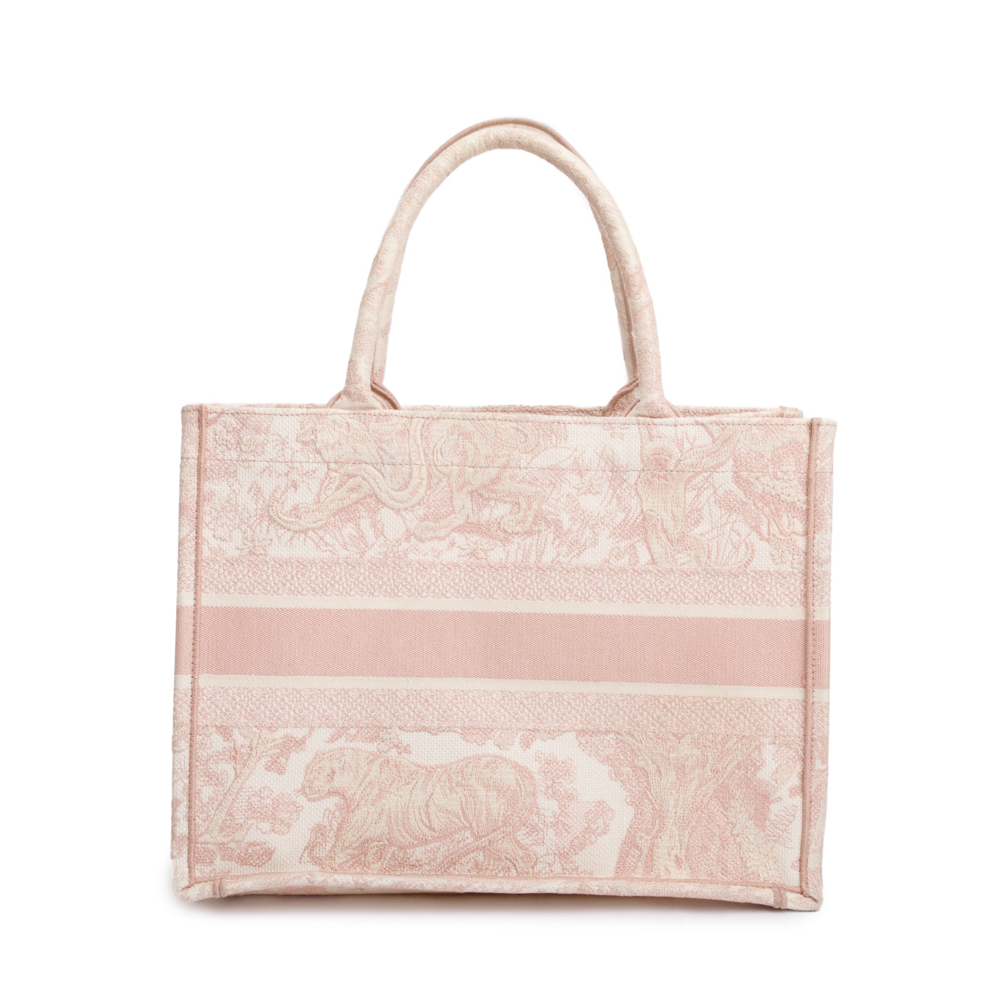 Christian Dior 2021 Ecru and Pink Toile De Jouy Embroidery Medium Book Tote w/ Authenticity Card