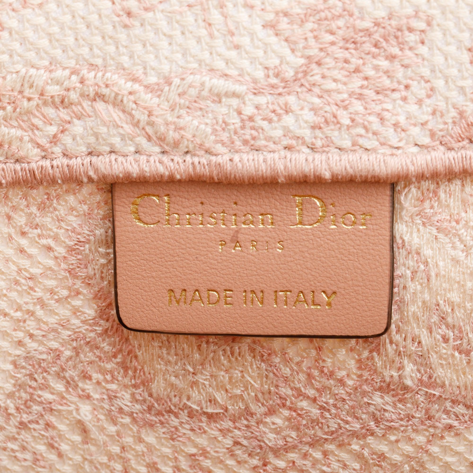 Christian Dior 2021 Ecru and Pink Toile De Jouy Embroidery Medium Book Tote w/ Authenticity Card