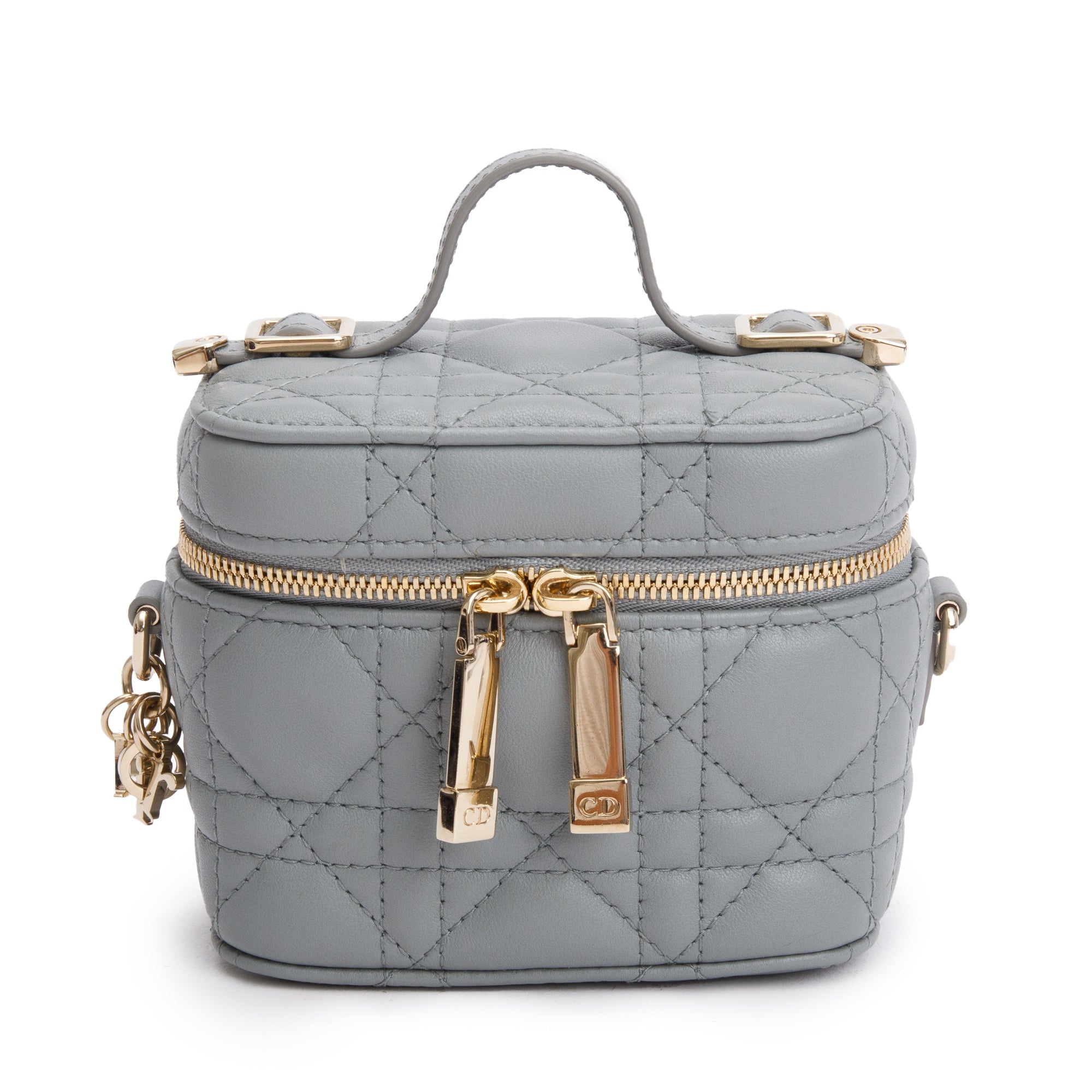 Christian Dior 2021 Grey Cannage Leather Micro Lady Dior Vanity Case w/ Strap