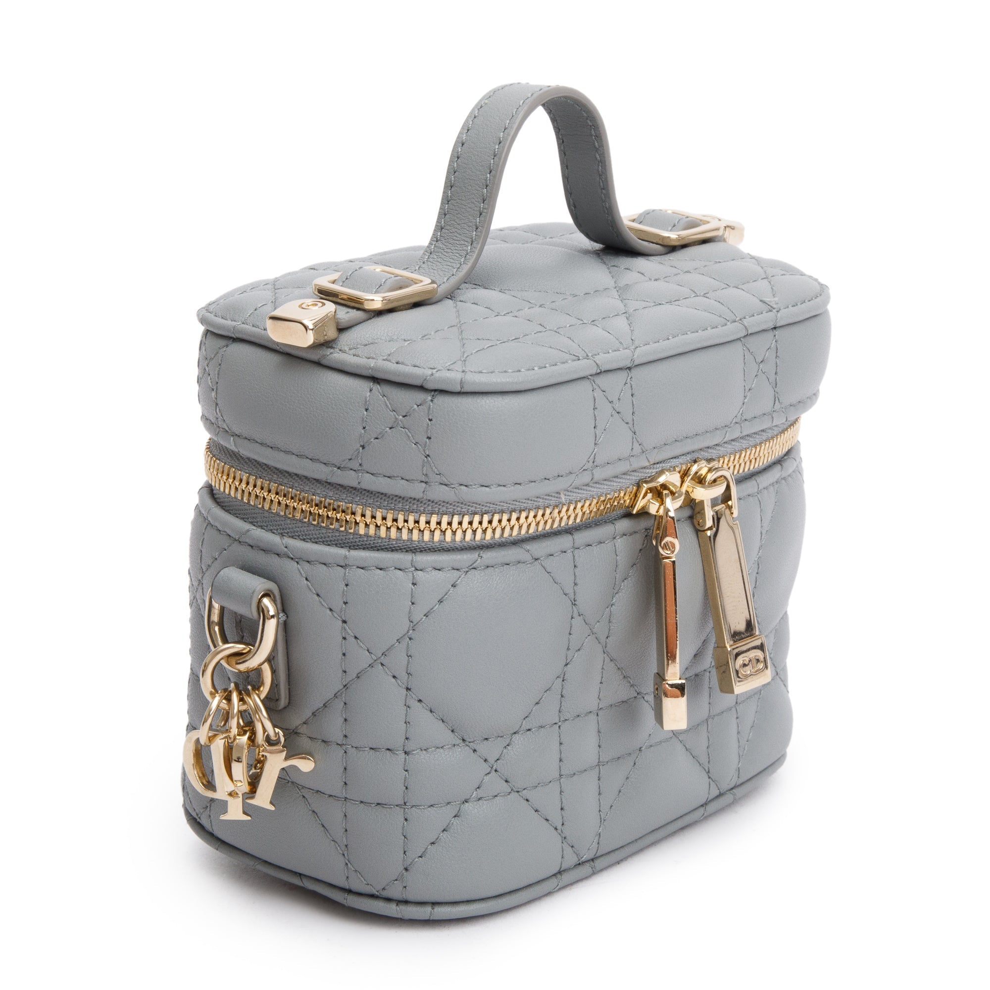 Christian Dior 2021 Grey Cannage Leather Micro Lady Dior Vanity Case w/ Strap