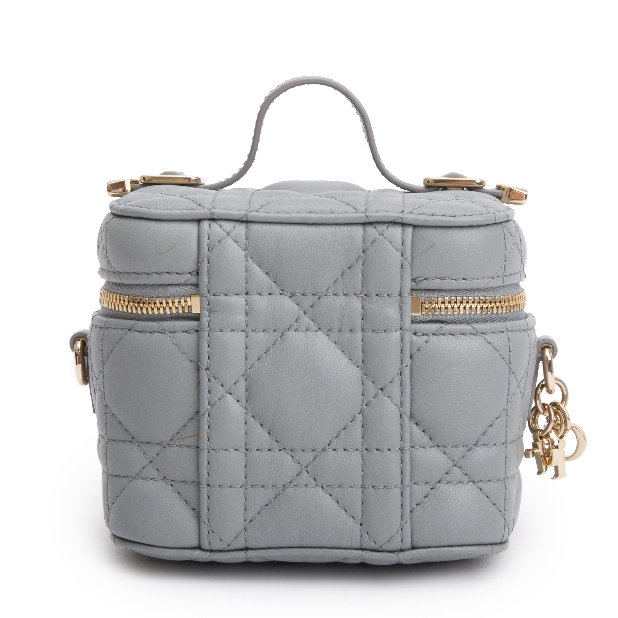 Christian Dior 2021 Grey Cannage Leather Micro Lady Dior Vanity Case w/ Strap