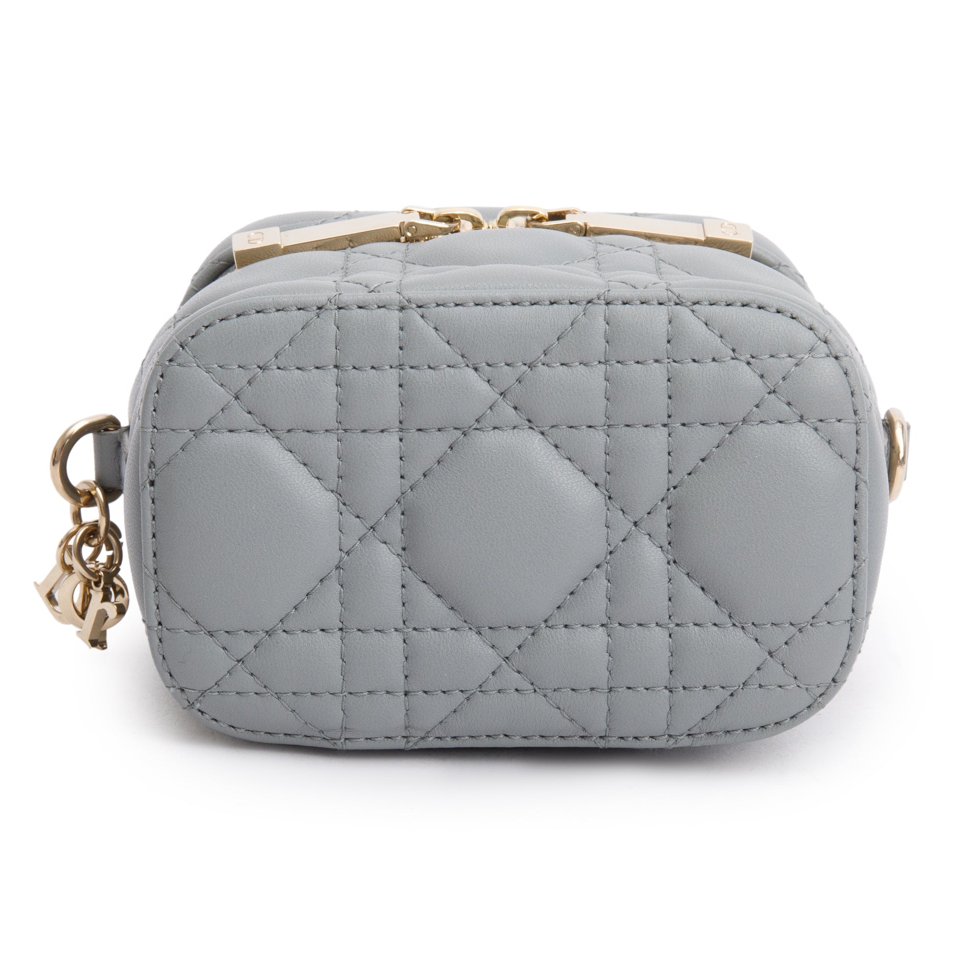 Christian Dior 2021 Grey Cannage Leather Micro Lady Dior Vanity Case w/ Strap