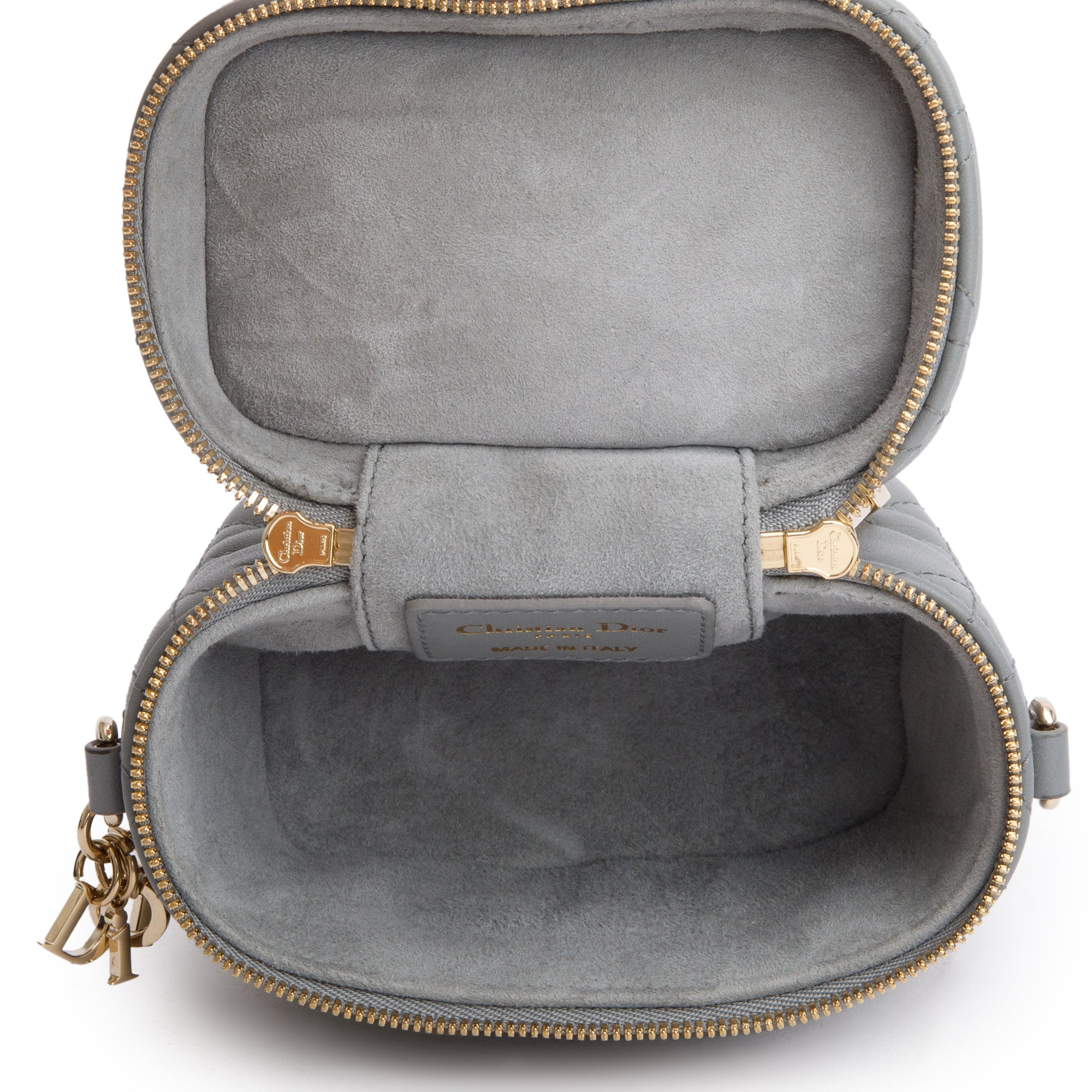 Christian Dior 2021 Grey Cannage Leather Micro Lady Dior Vanity Case w/ Strap