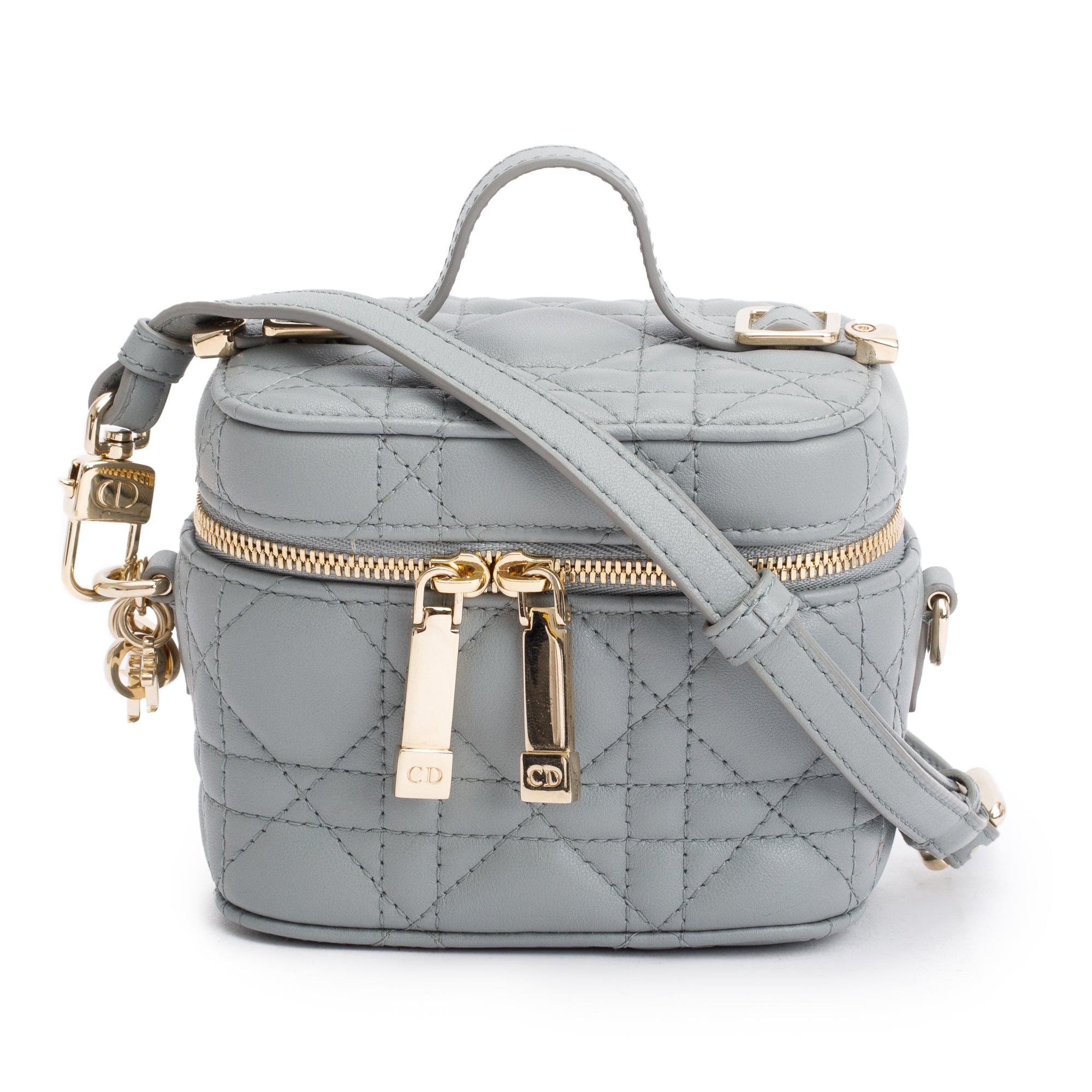 Christian Dior 2021 Grey Cannage Leather Micro Lady Dior Vanity Case w/ Strap