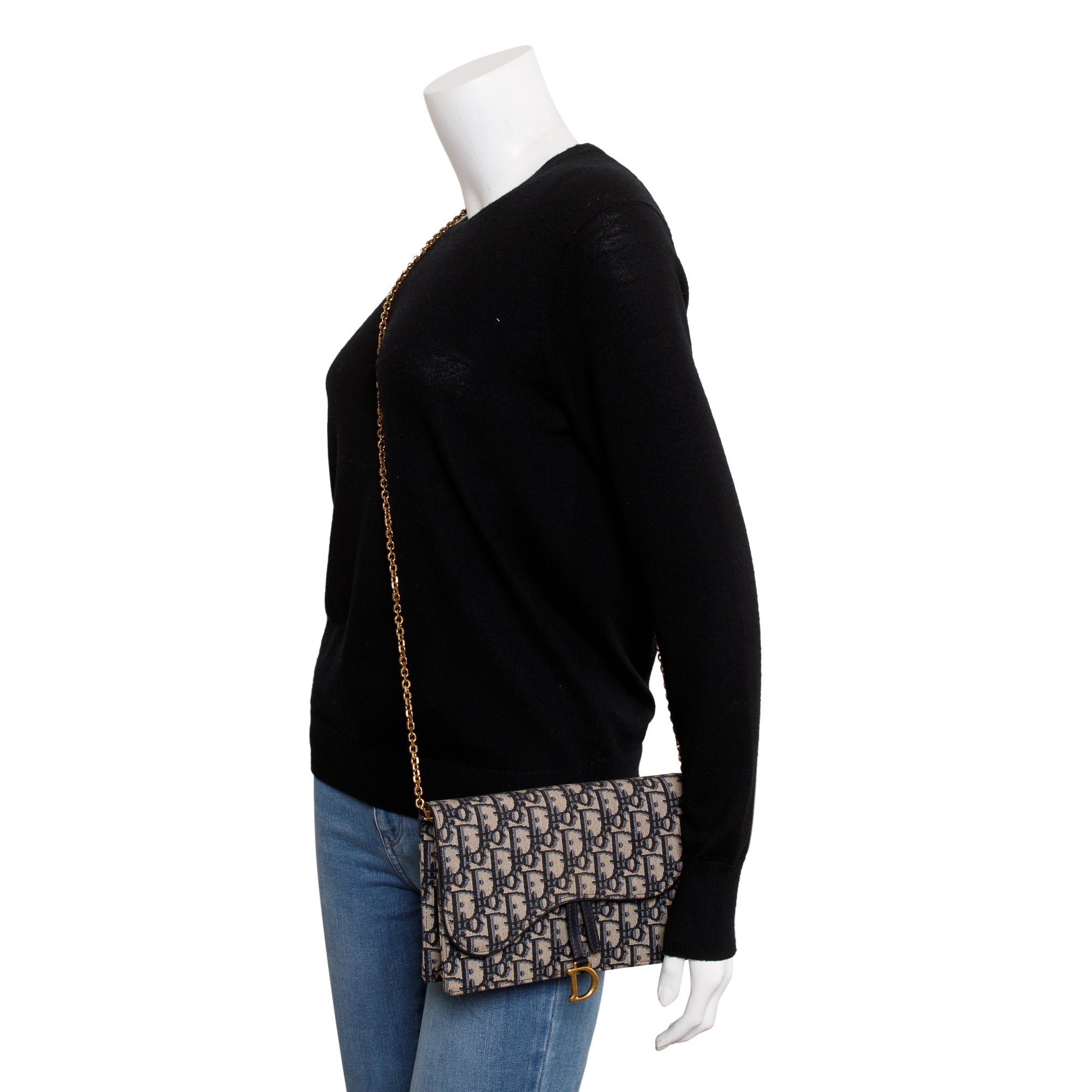 Christian Dior 2021 Oblique Jacquard Saddle Pouch with Chain w/ Box