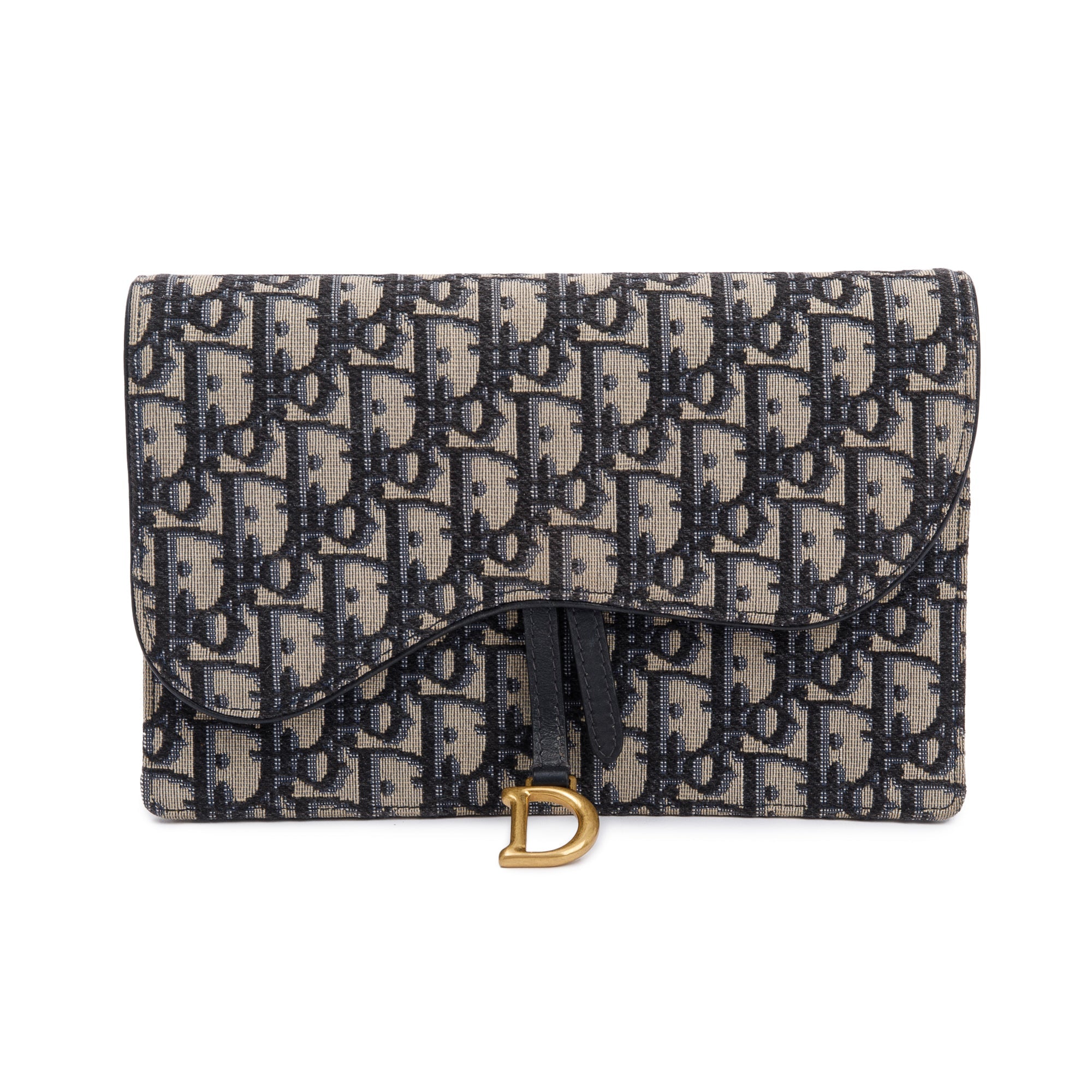 Christian Dior 2021 Oblique Jacquard Saddle Pouch with Chain w/ Box