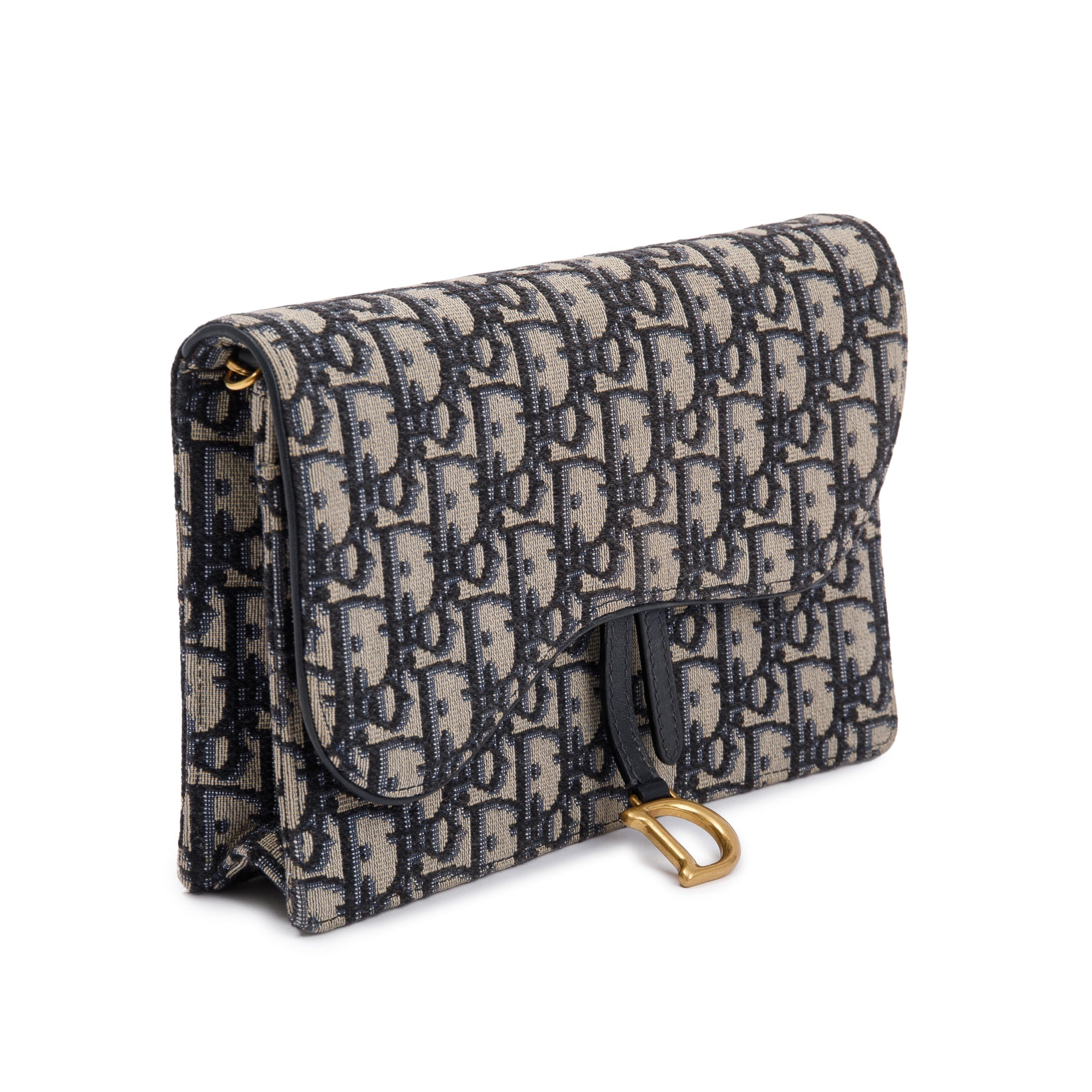 Christian Dior 2021 Oblique Jacquard Saddle Pouch with Chain w/ Box