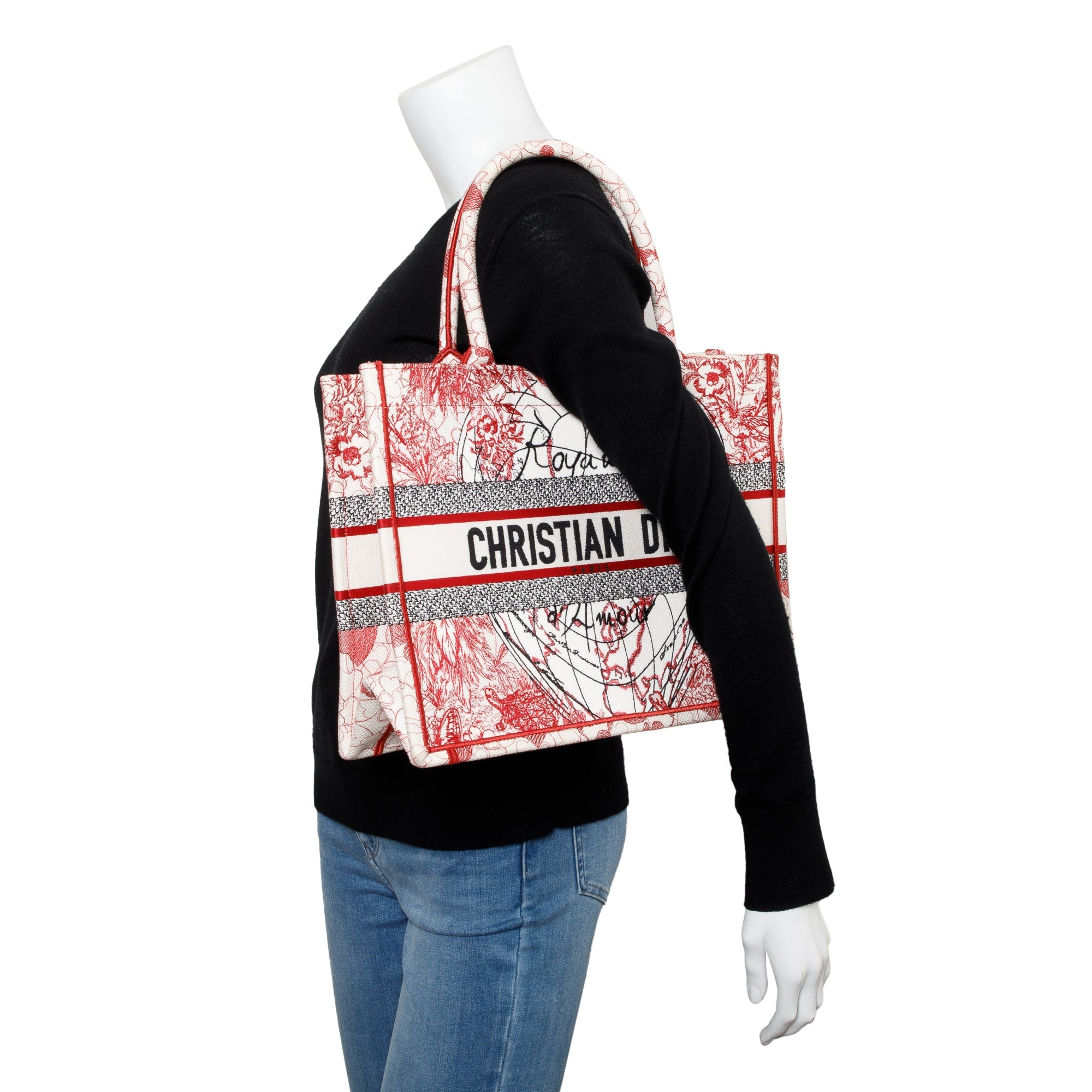 Christian Dior 2021 Red & White Royaume d'Amour Embroidery Medium Book Tote w/ Authenticity Card