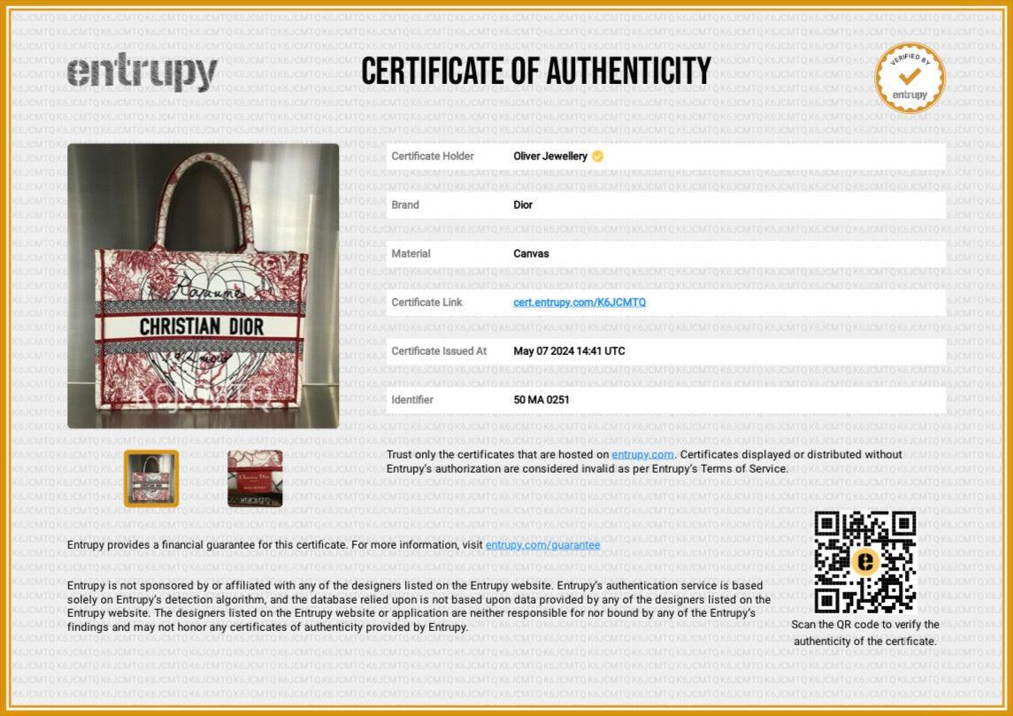 Christian Dior 2021 Red & White Royaume d'Amour Embroidery Medium Book Tote w/ Authenticity Card