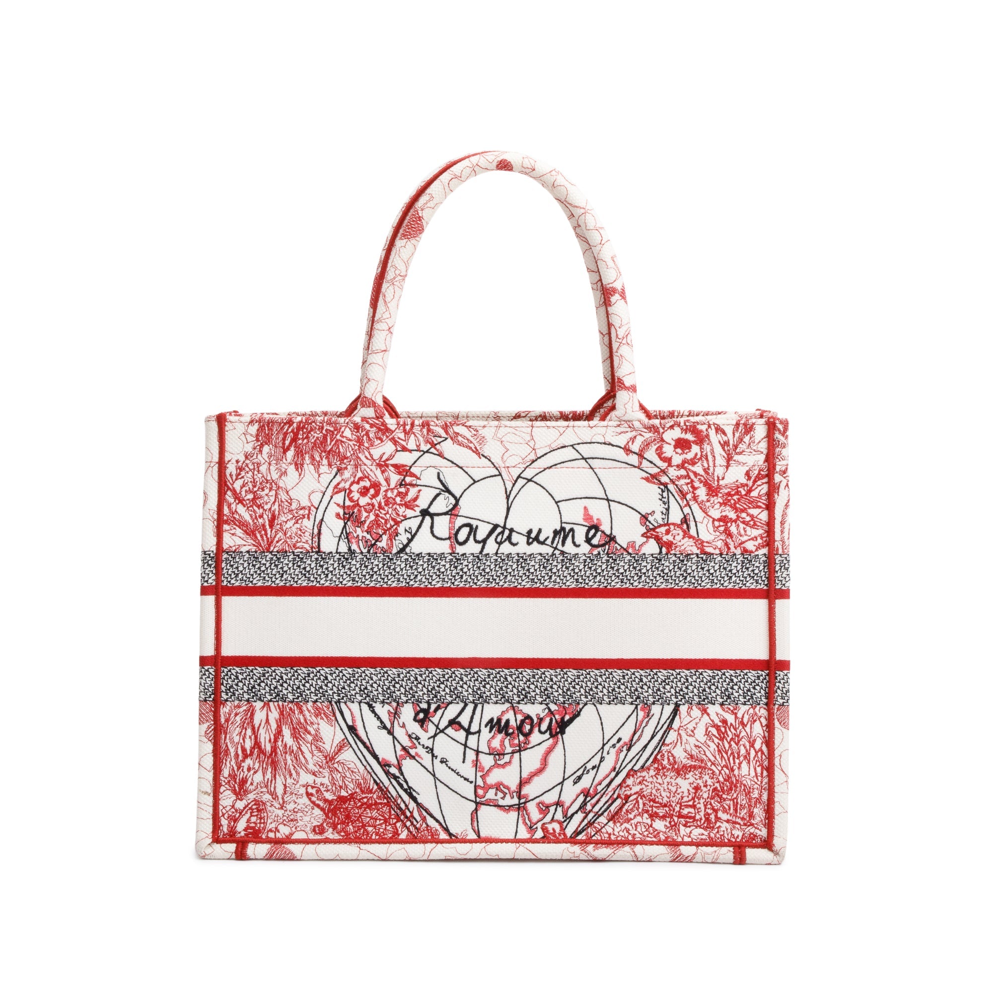 Christian Dior 2021 Red & White Royaume d'Amour Embroidery Medium Book Tote w/ Authenticity Card
