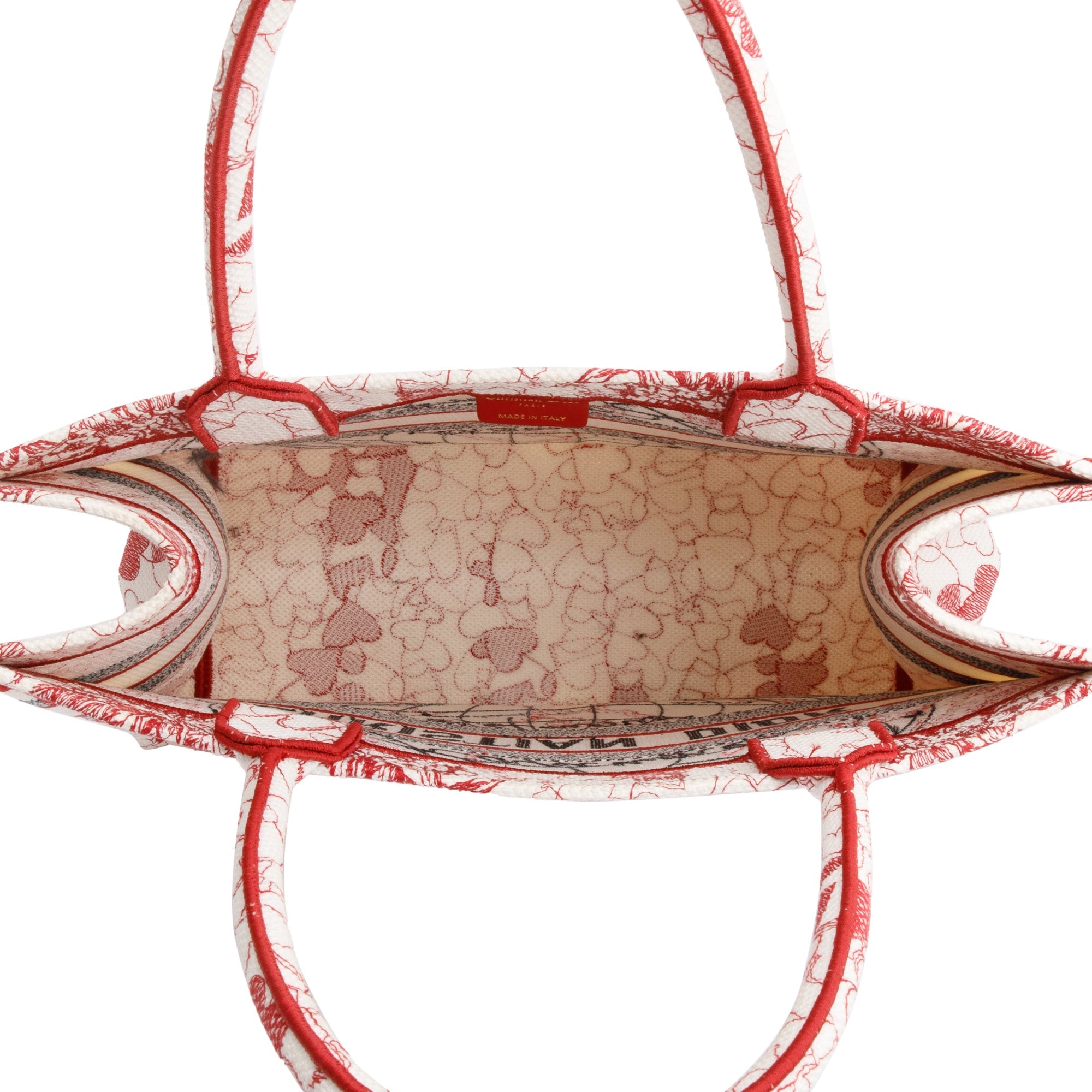 Christian Dior 2021 Red & White Royaume d'Amour Embroidery Medium Book Tote w/ Authenticity Card