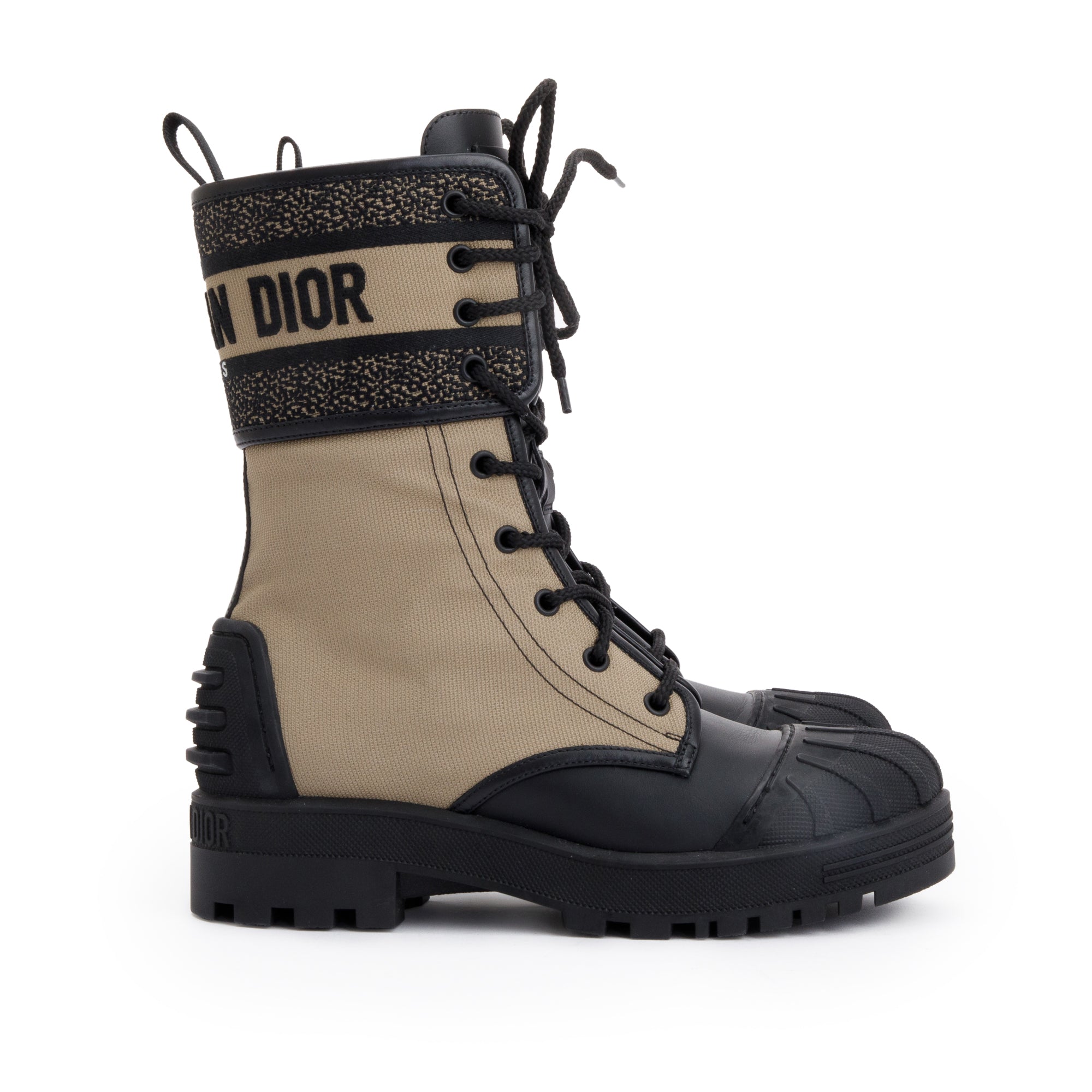 Christian Dior 2021 Taupe/Black Technical Fabric & Calfskin Leather D-Major Ankle Boot, Size 37.5 w/ Box