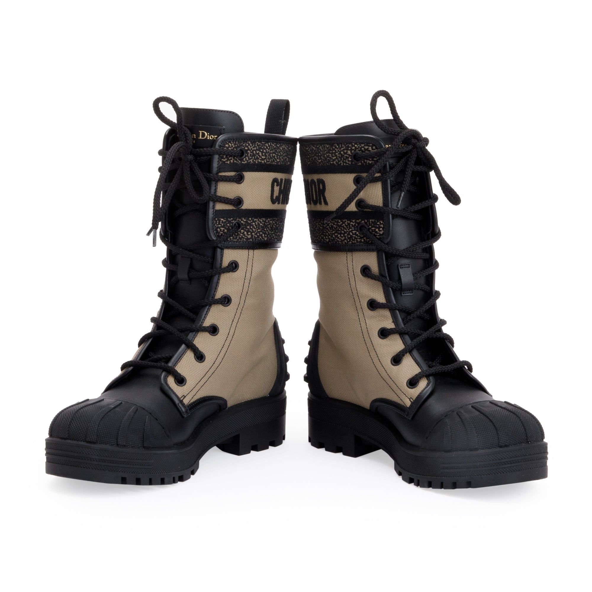 Christian Dior 2021 Taupe/Black Technical Fabric & Calfskin Leather D-Major Ankle Boot, Size 37.5 w/ Box