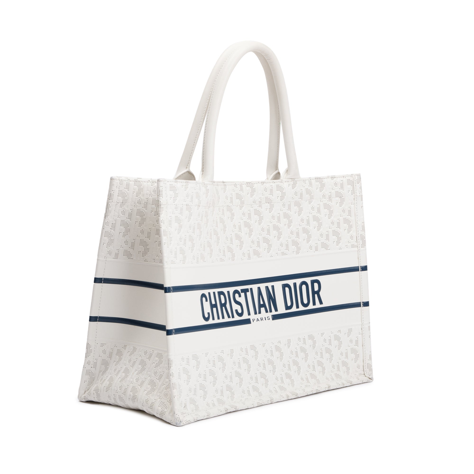 Christian Dior 2021 White Oblique Embossed Leather Medium Book Tote