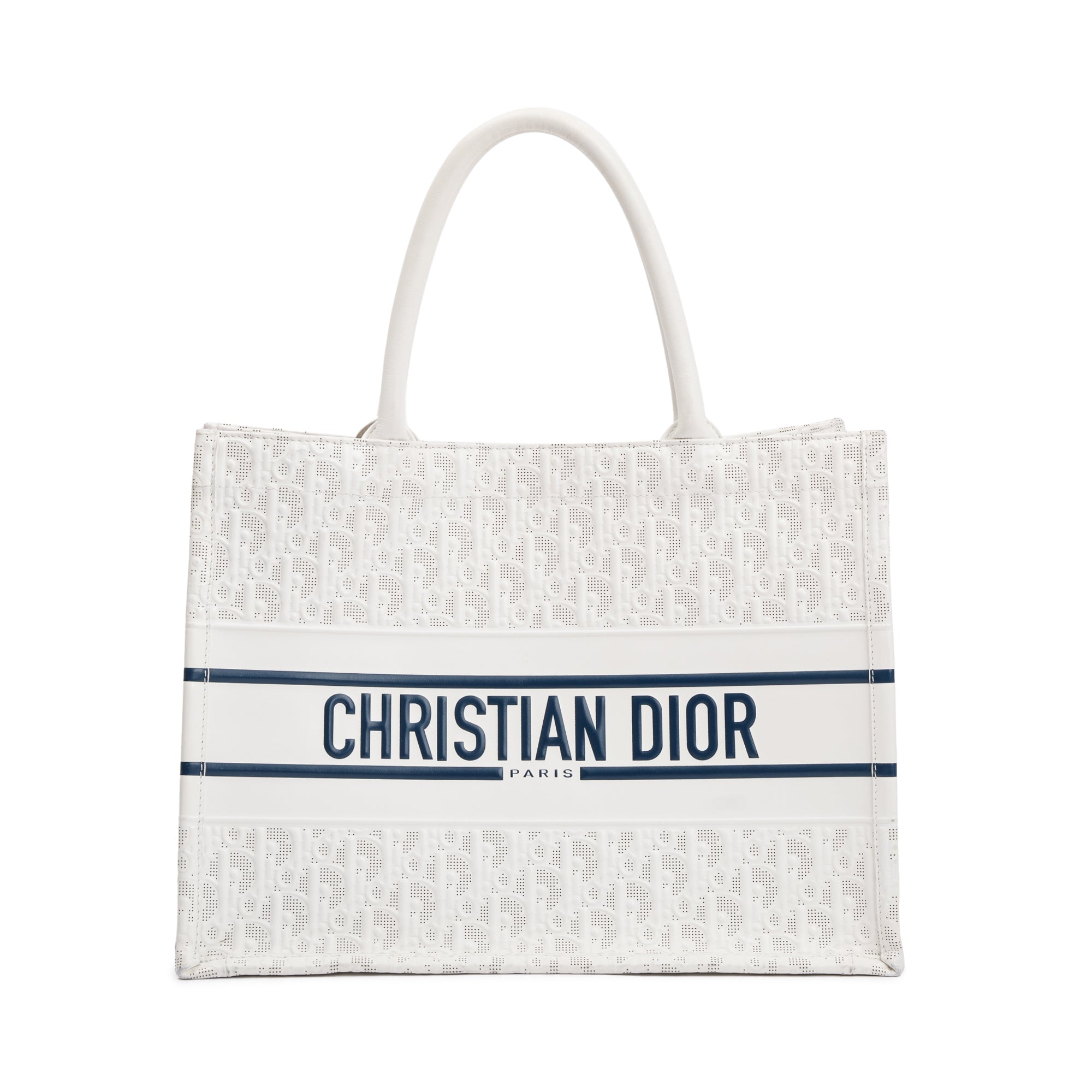 Christian Dior 2021 White Oblique Embossed Leather Medium Book Tote