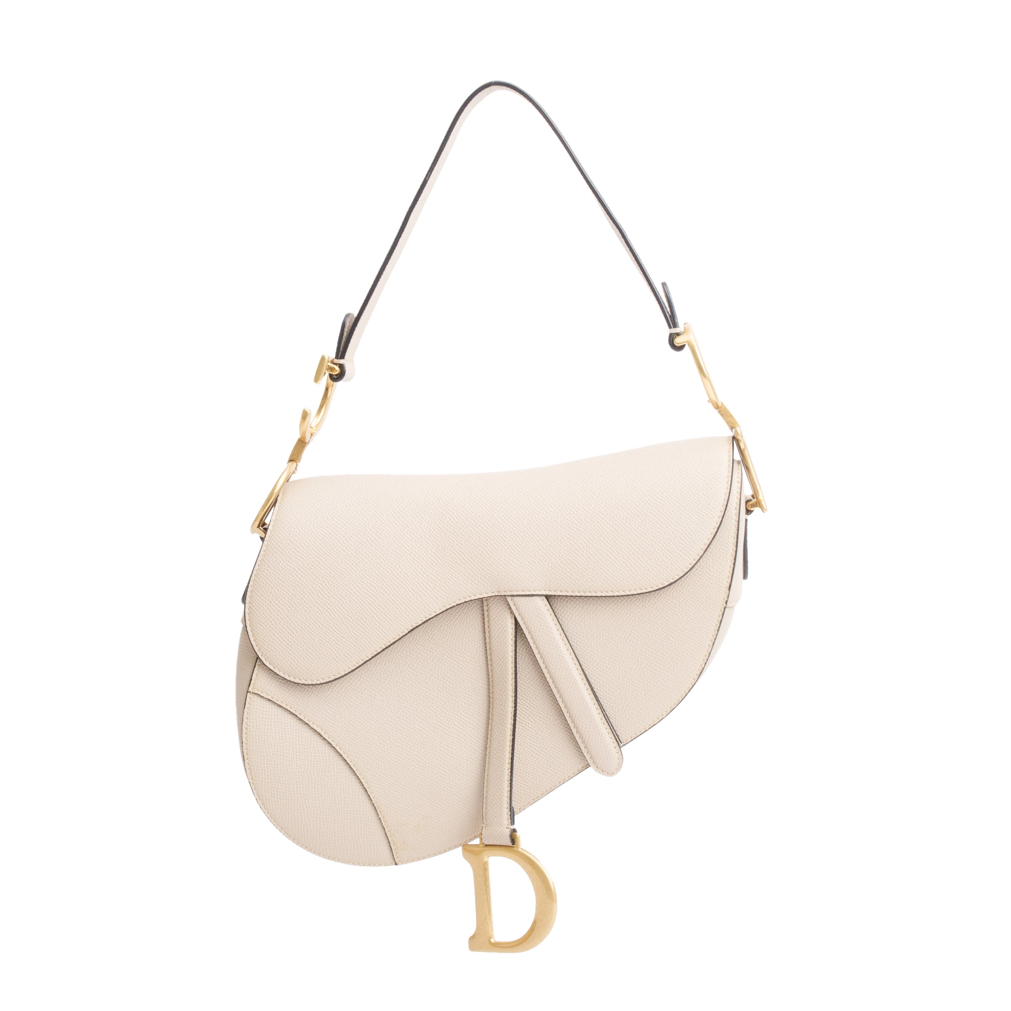 Christian Dior 2022 Beige Grained Calfskin Leather Saddle Bag w/ Strap & Authenticity Card