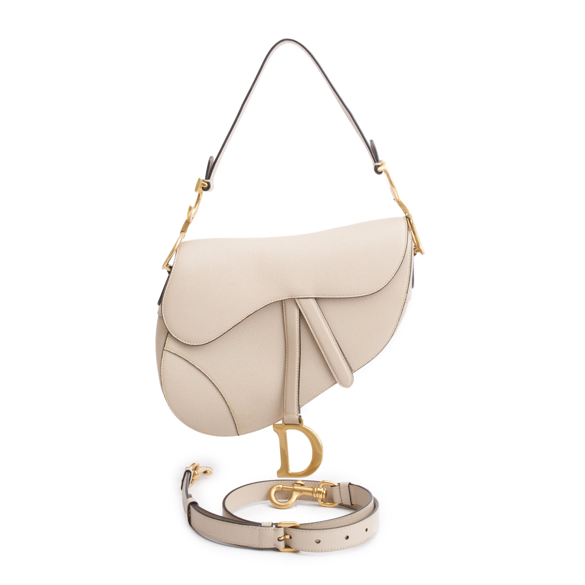 Christian Dior 2022 Beige Grained Calfskin Leather Saddle Bag w/ Strap & Authenticity Card