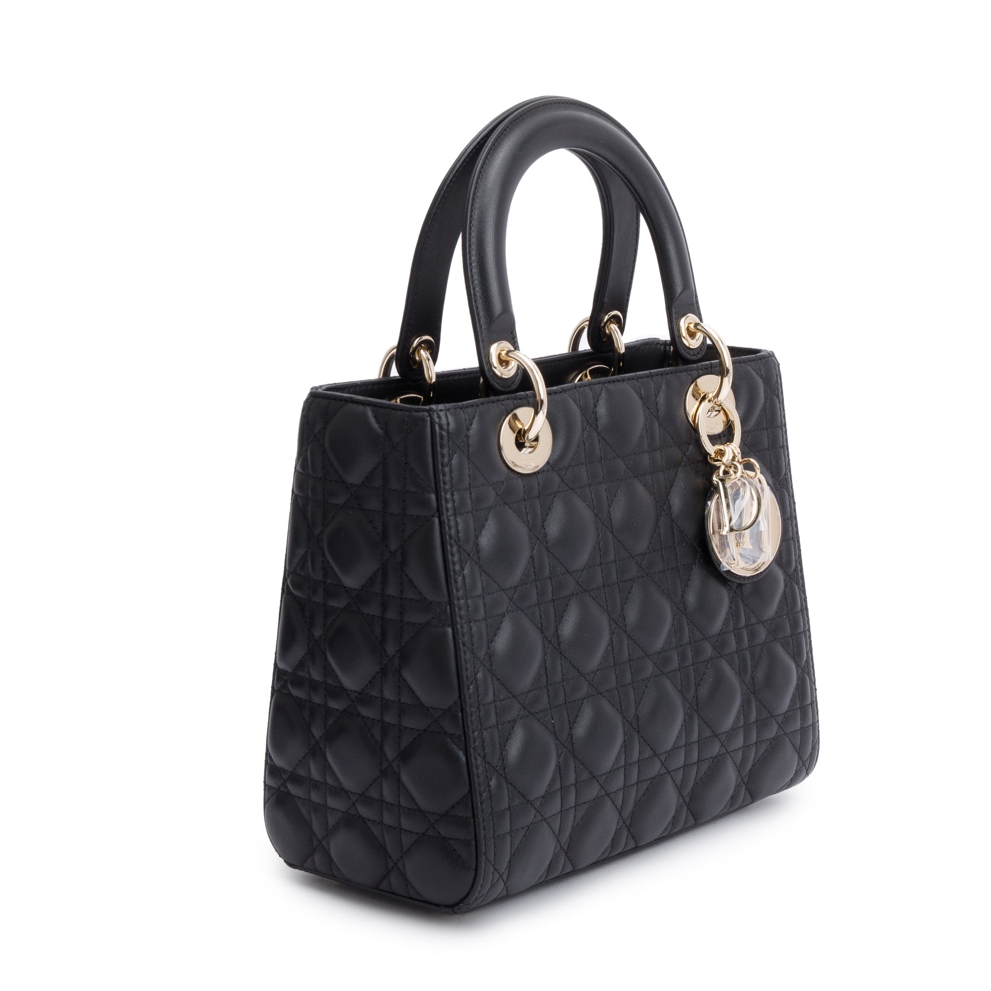 Christian Dior 2022 Black Cannage Lambskin Leather Medium Lady Dior Bag w/ Strap