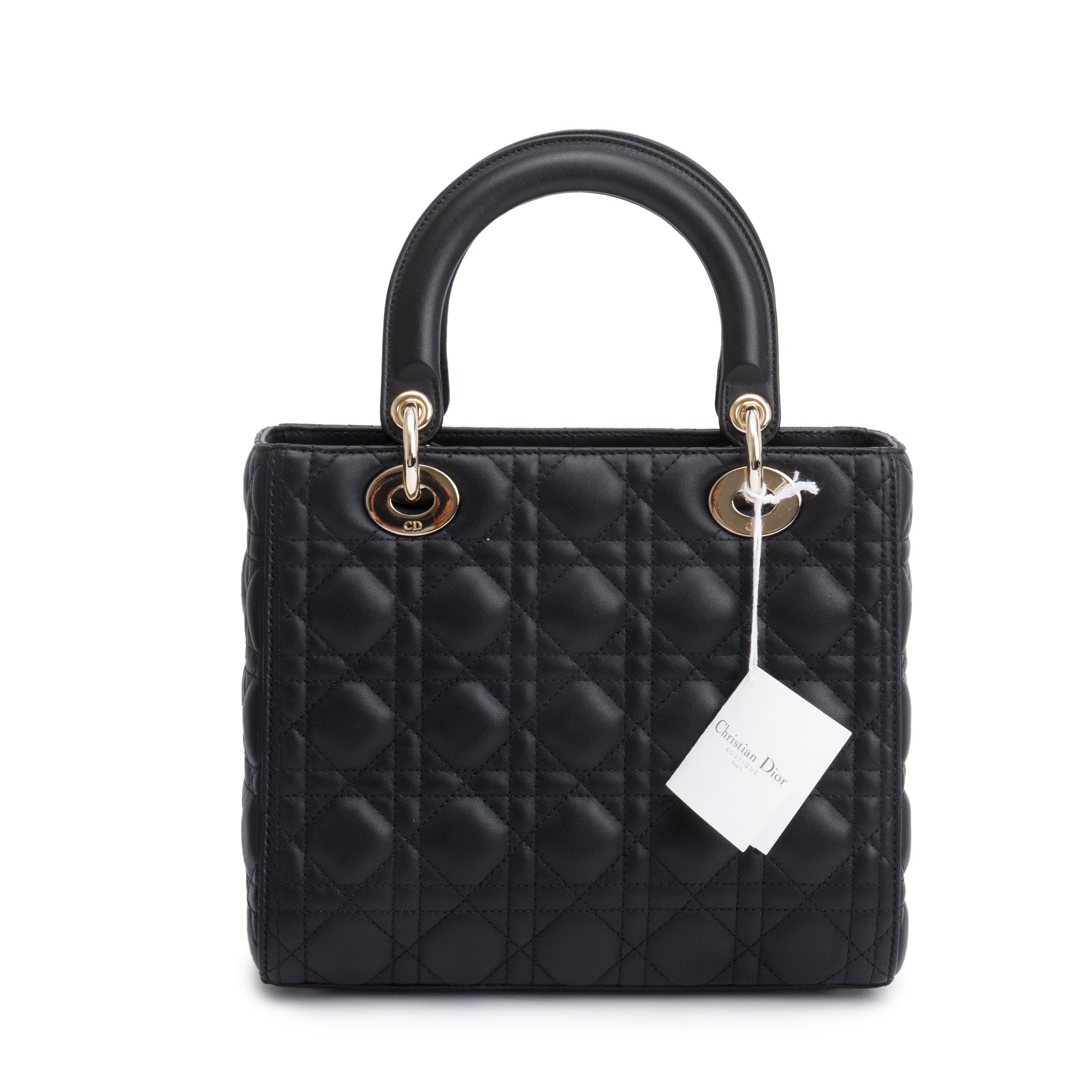 Christian Dior 2022 Black Cannage Lambskin Leather Medium Lady Dior Bag w/ Strap