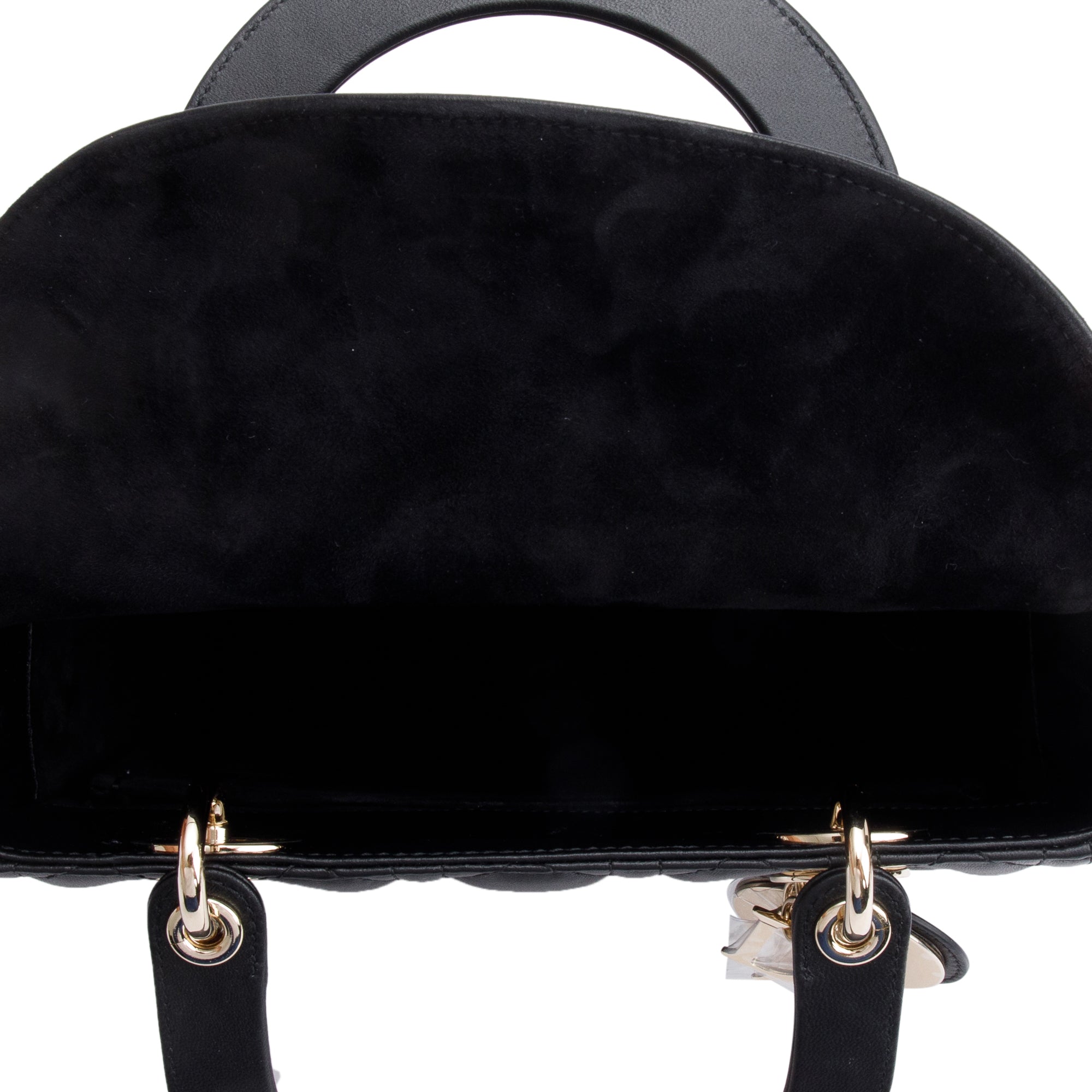 Christian Dior 2022 Black Cannage Lambskin Leather Medium Lady Dior Bag w/ Strap