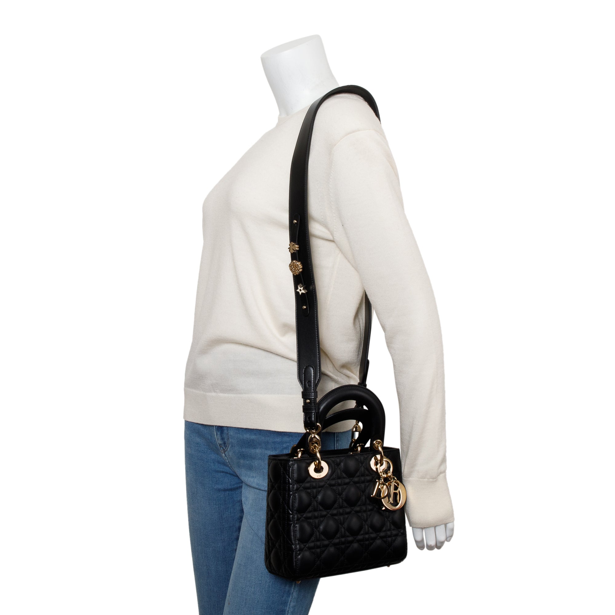 Christian Dior 2022 Black Cannage Lambskin Leather Small Lady Dior Bag w/ Box, Authenticity Card & Strap