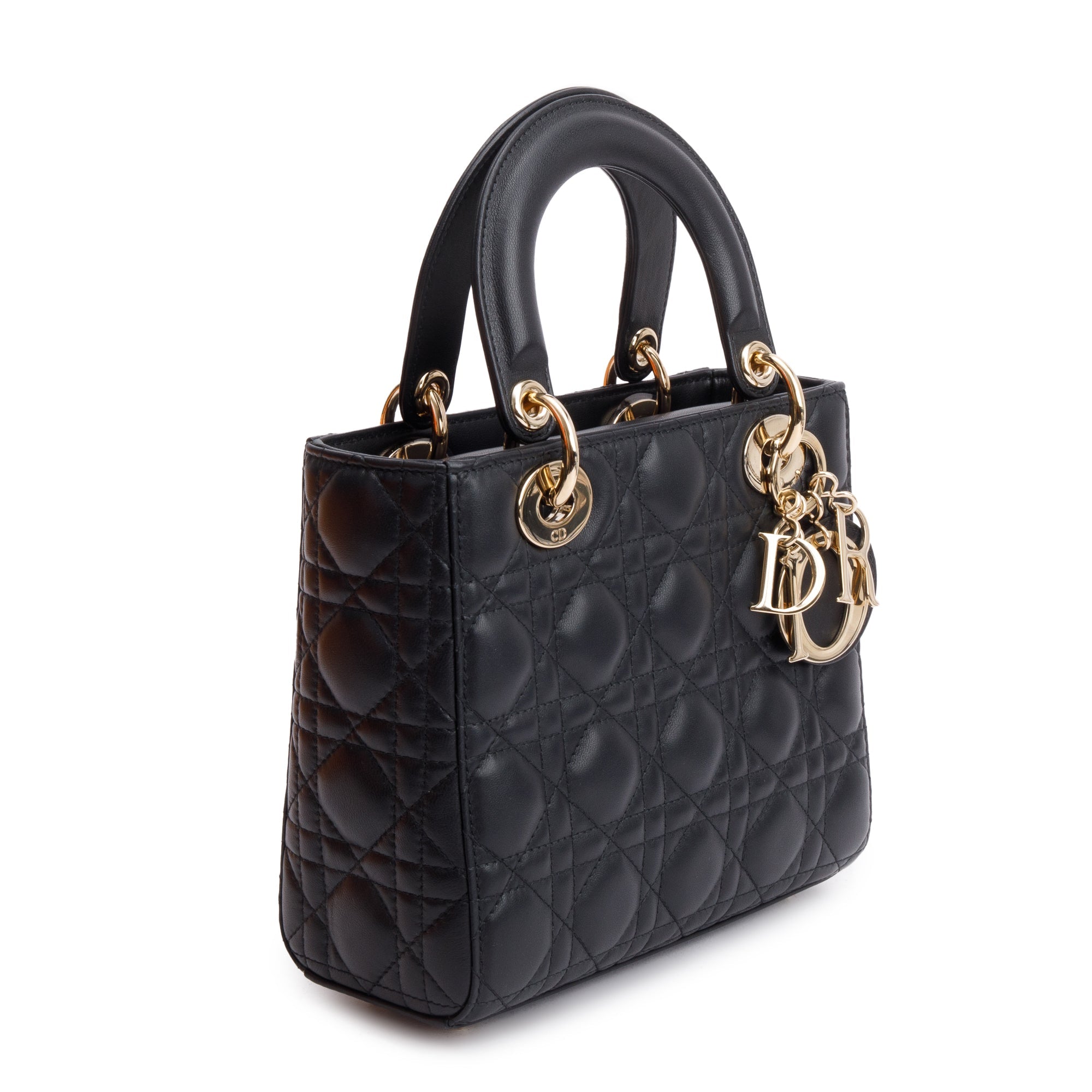 Christian Dior 2022 Black Cannage Lambskin Leather Small Lady Dior Bag w/ Box, Authenticity Card & Strap