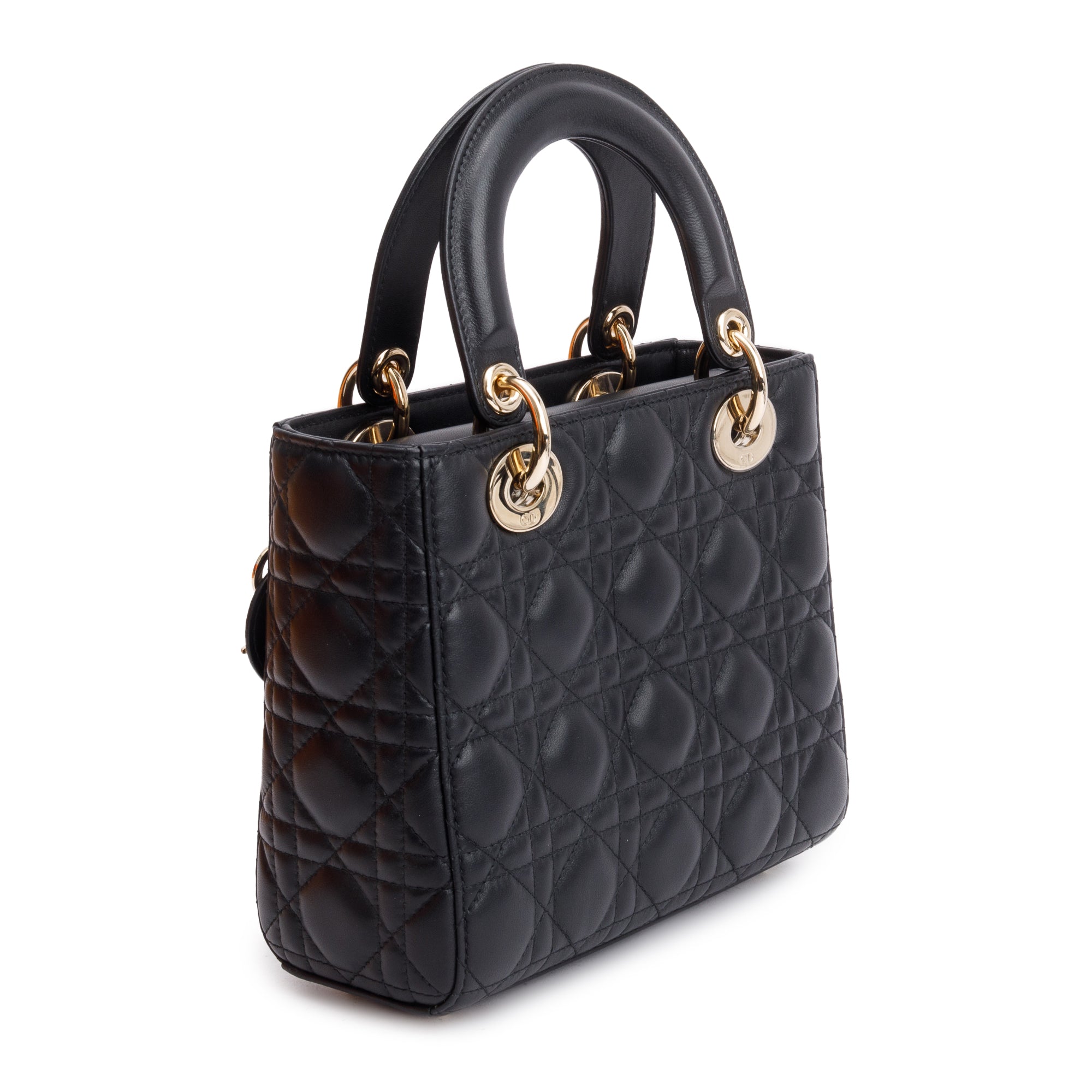 Christian Dior 2022 Black Cannage Lambskin Leather Small Lady Dior Bag w/ Box, Authenticity Card & Strap