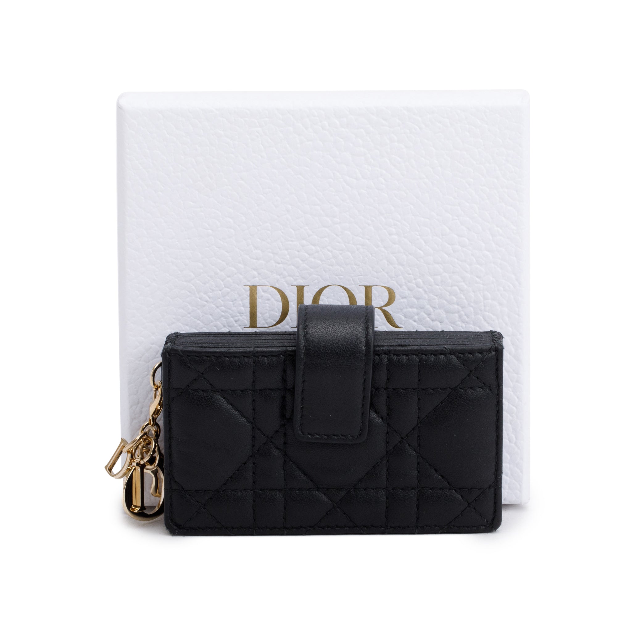 Christian Dior 2022 Black Cannage Leather Lady Dior Jasmin Card Holder w/ Box & Receipt