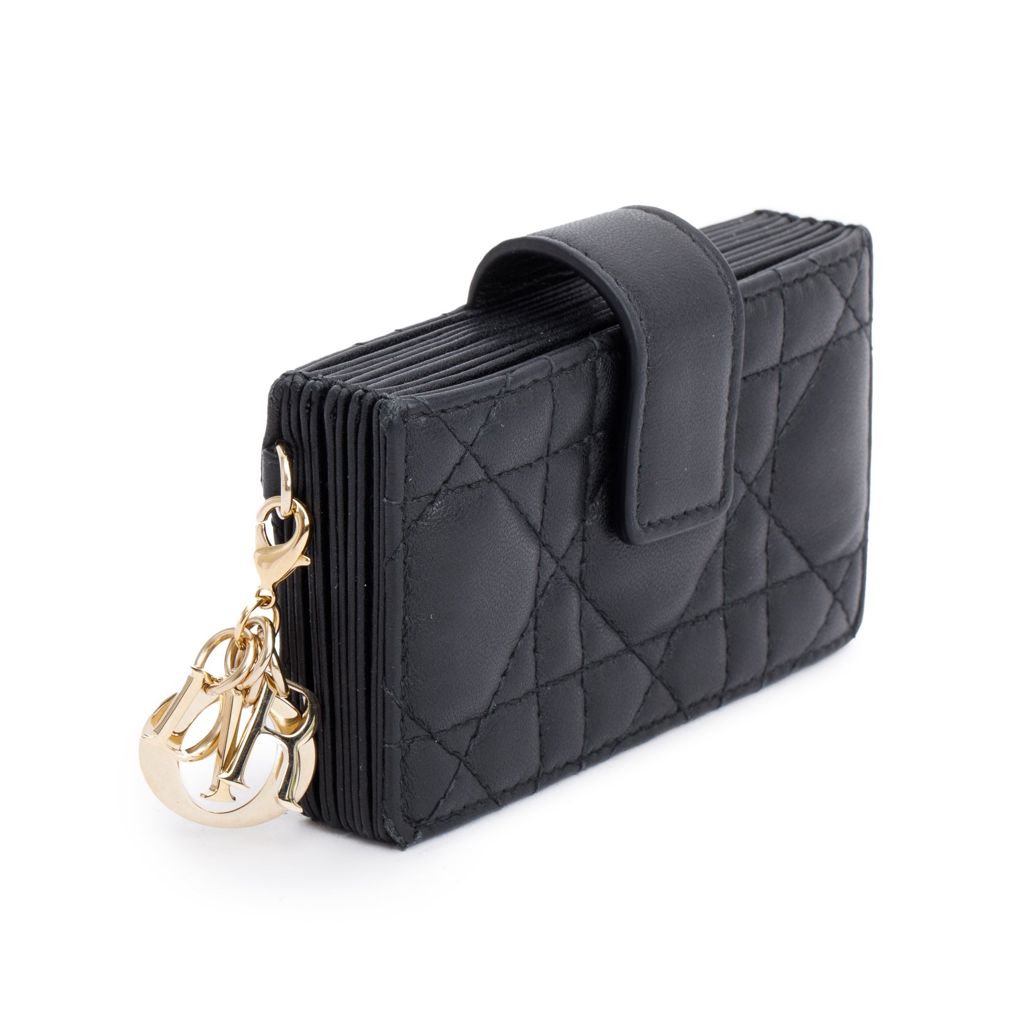 Christian Dior 2022 Black Cannage Leather Lady Dior Jasmin Card Holder w/ Box & Receipt
