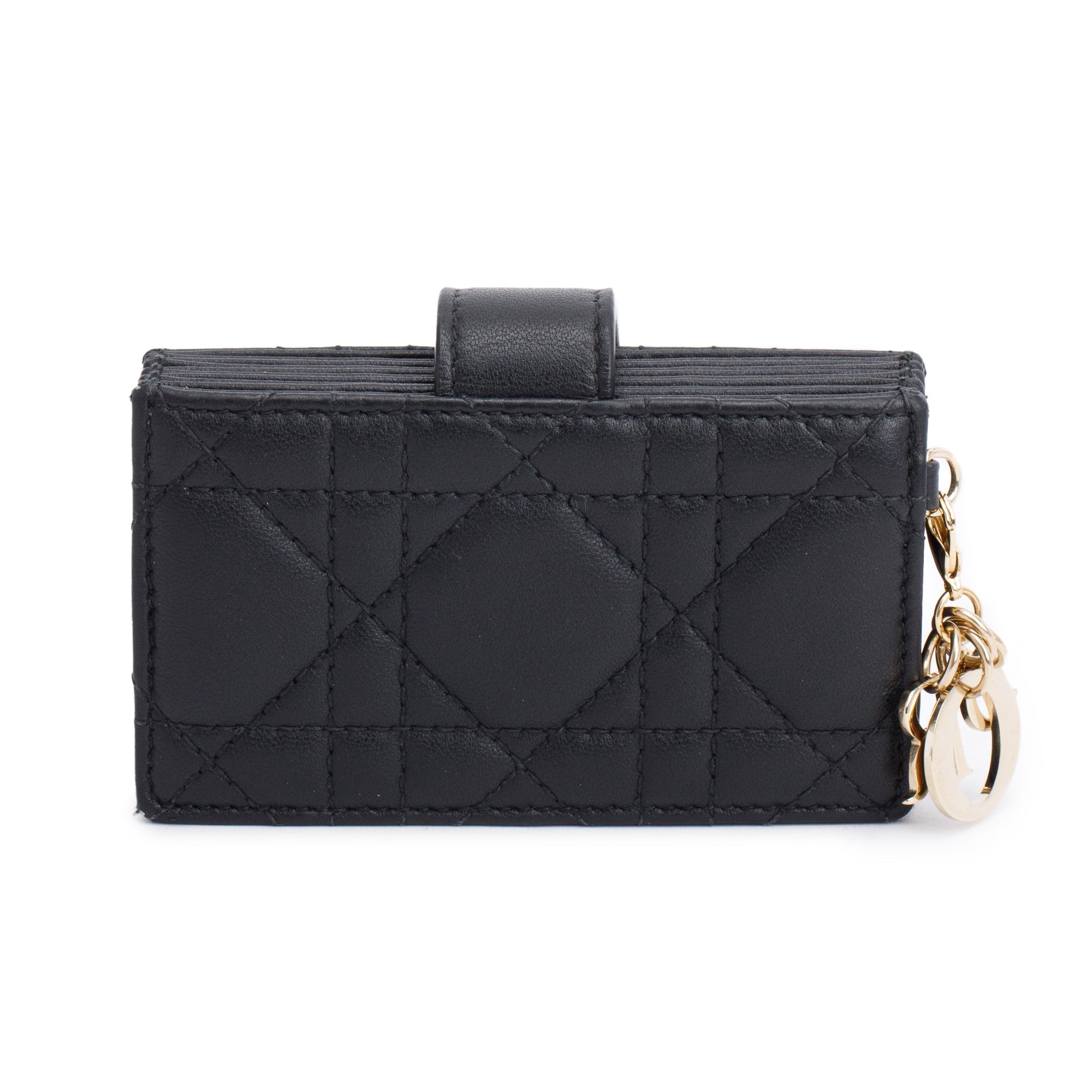 Christian Dior 2022 Black Cannage Leather Lady Dior Jasmin Card Holder w/ Box & Receipt