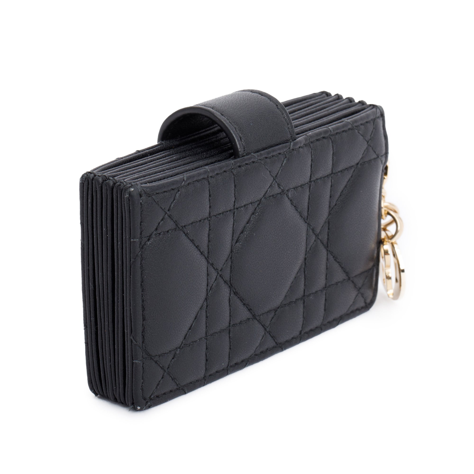 Christian Dior 2022 Black Cannage Leather Lady Dior Jasmin Card Holder w/ Box & Receipt