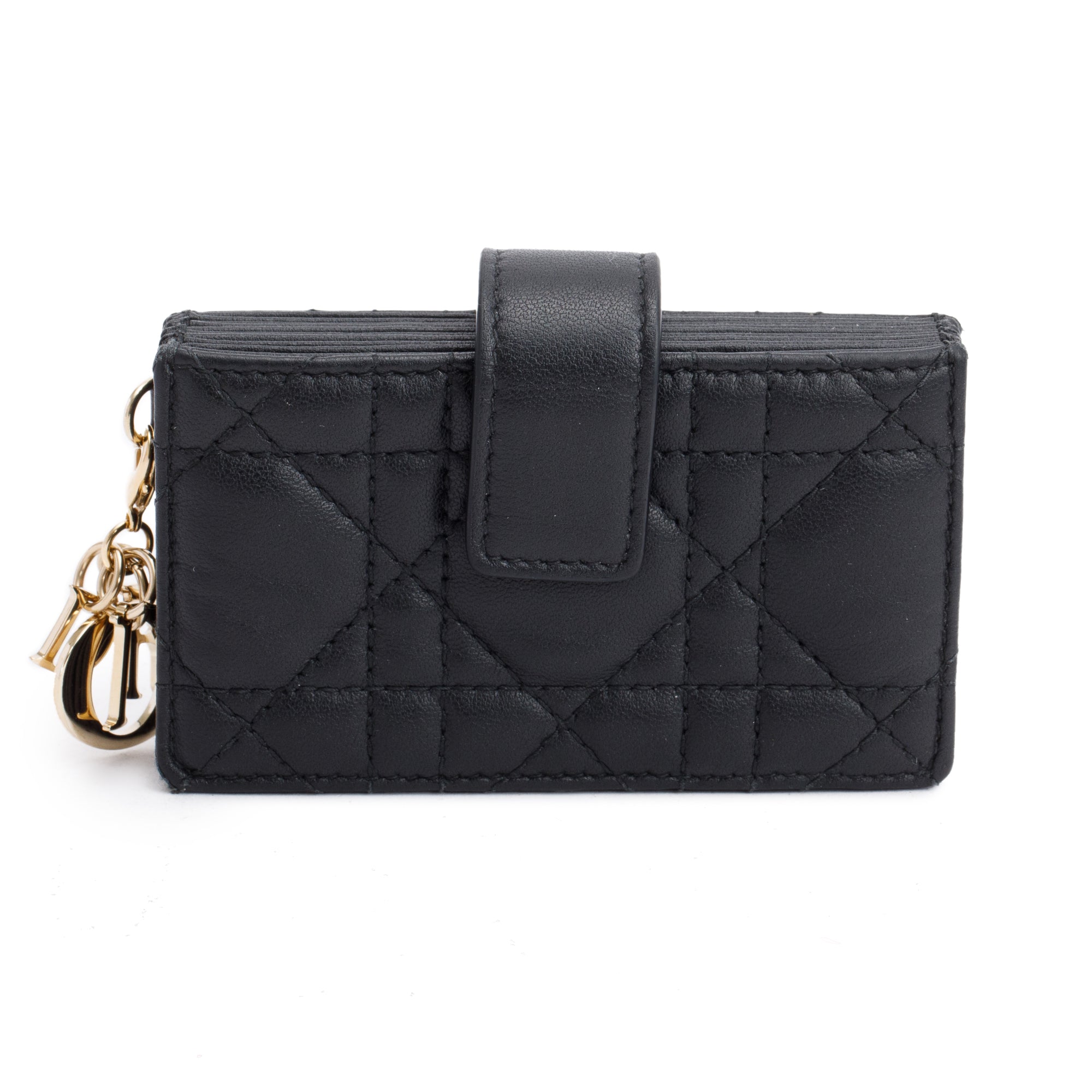 Christian Dior 2022 Black Cannage Leather Lady Dior Jasmin Card Holder w/ Box & Receipt