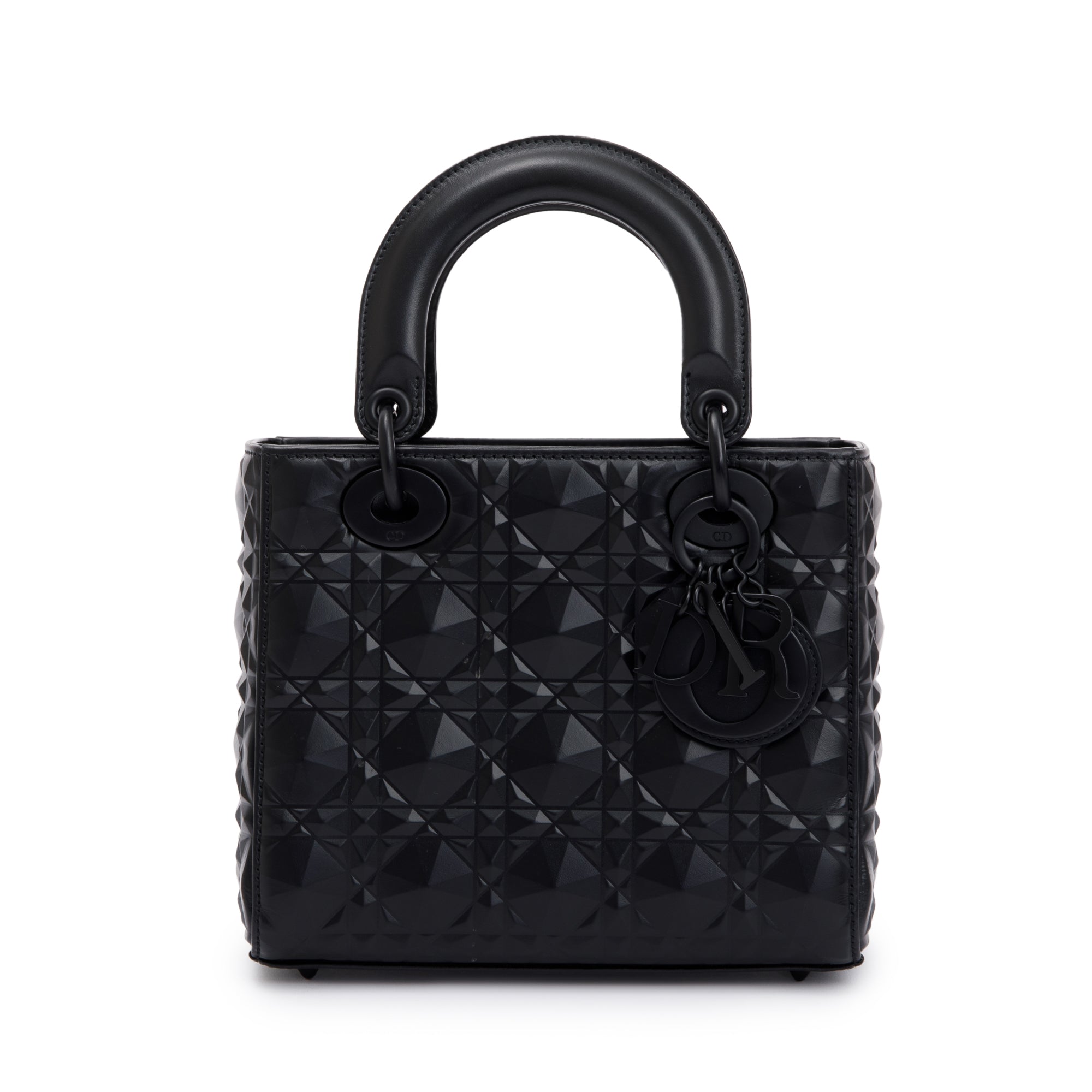 Christian Dior 2022 Black Diamond Motif Cannage Leather Small Lady Dior My Abcdior Bag w/ Strap & Authenticity Card