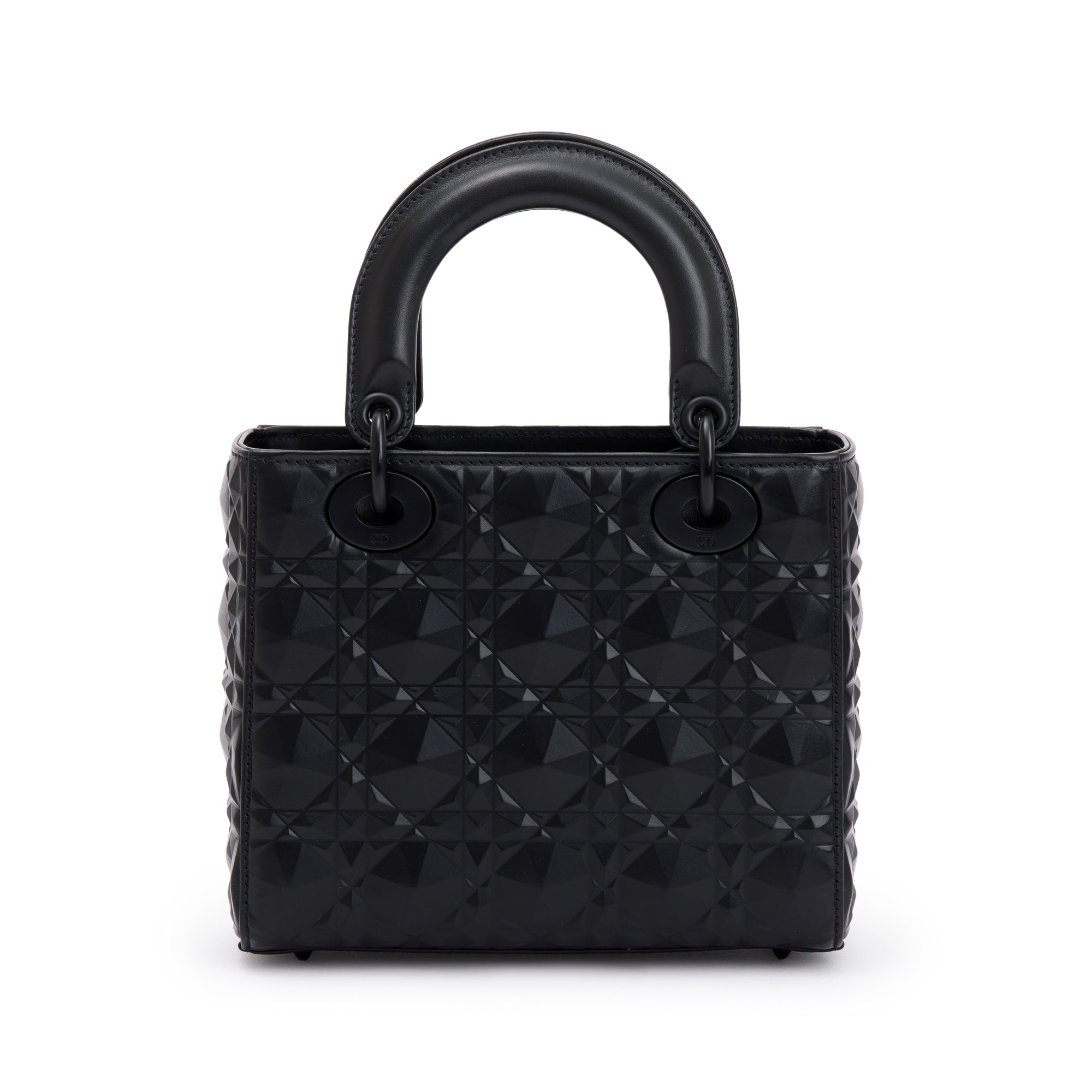 Christian Dior 2022 Black Diamond Motif Cannage Leather Small Lady Dior My Abcdior Bag w/ Strap & Authenticity Card