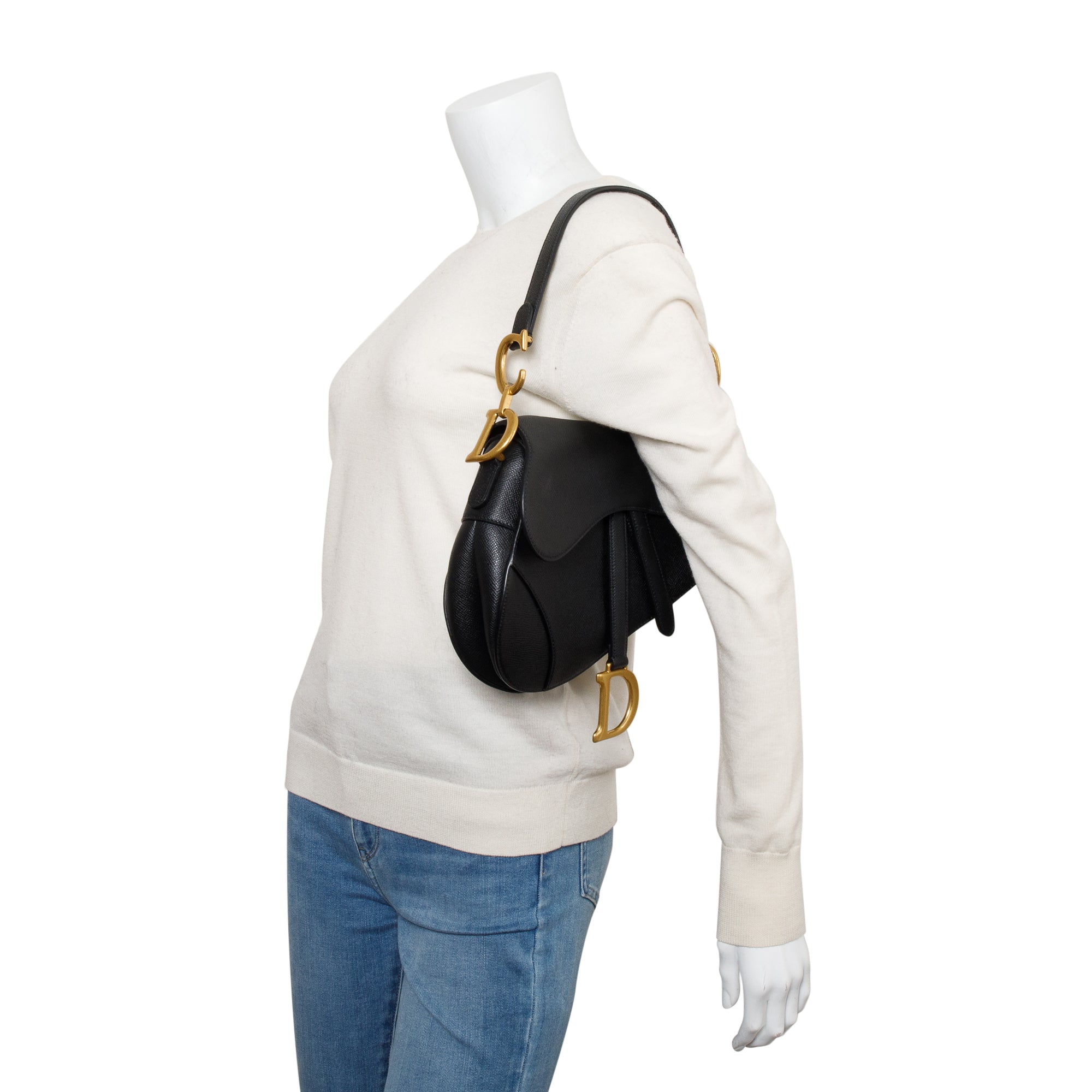 Christian Dior 2022 Black Grained Calfskin Leather Saddle Bag w/ Strap, Box & Authenticity Card
