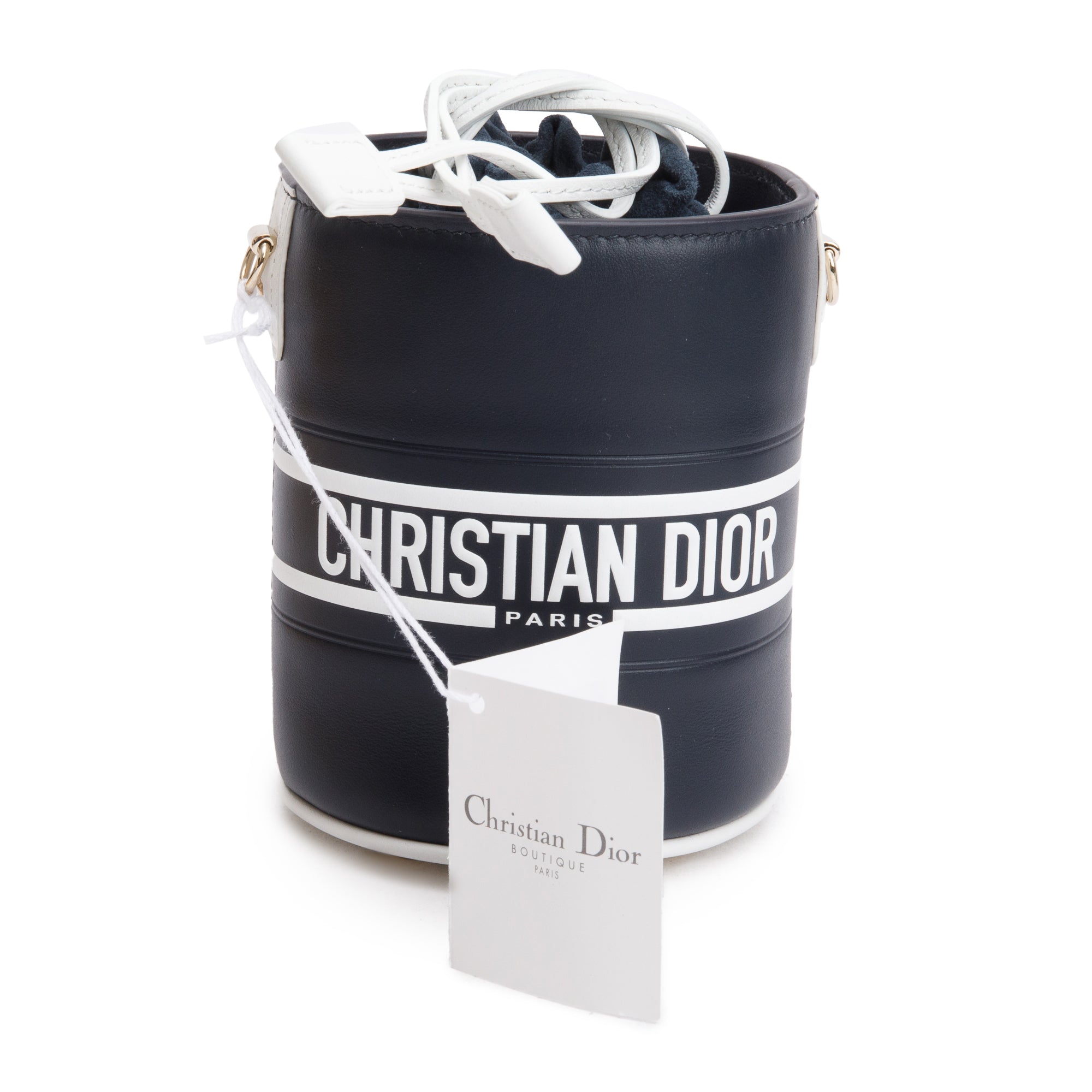 Christian Dior 2022 Black Lambskin Leather Micro Vibe Drawstring Bucket Bag w/ Straps & Authenticity Card