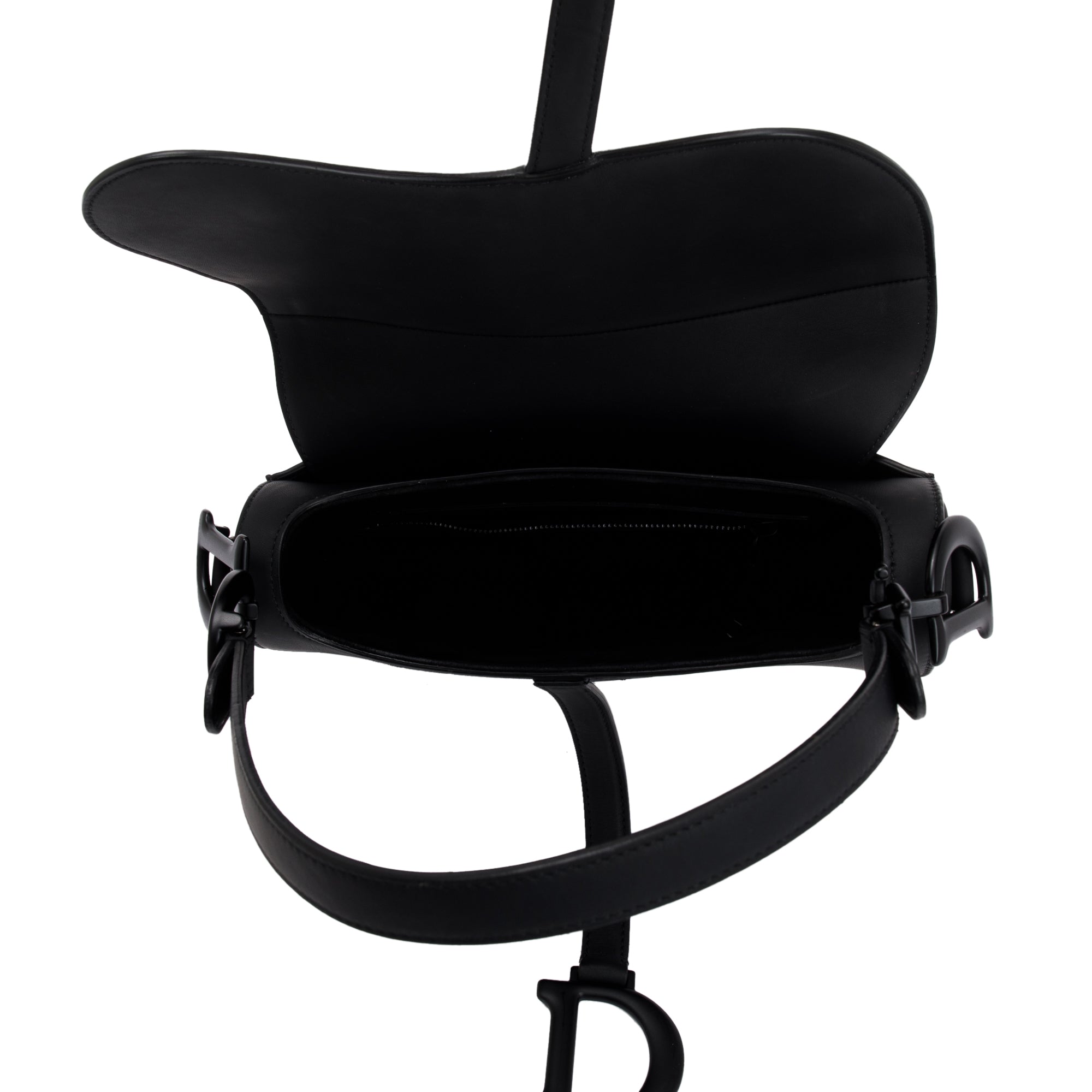 Christian Dior 2022 Black Ultramatte Calfskin Leather Medium Saddle Bag