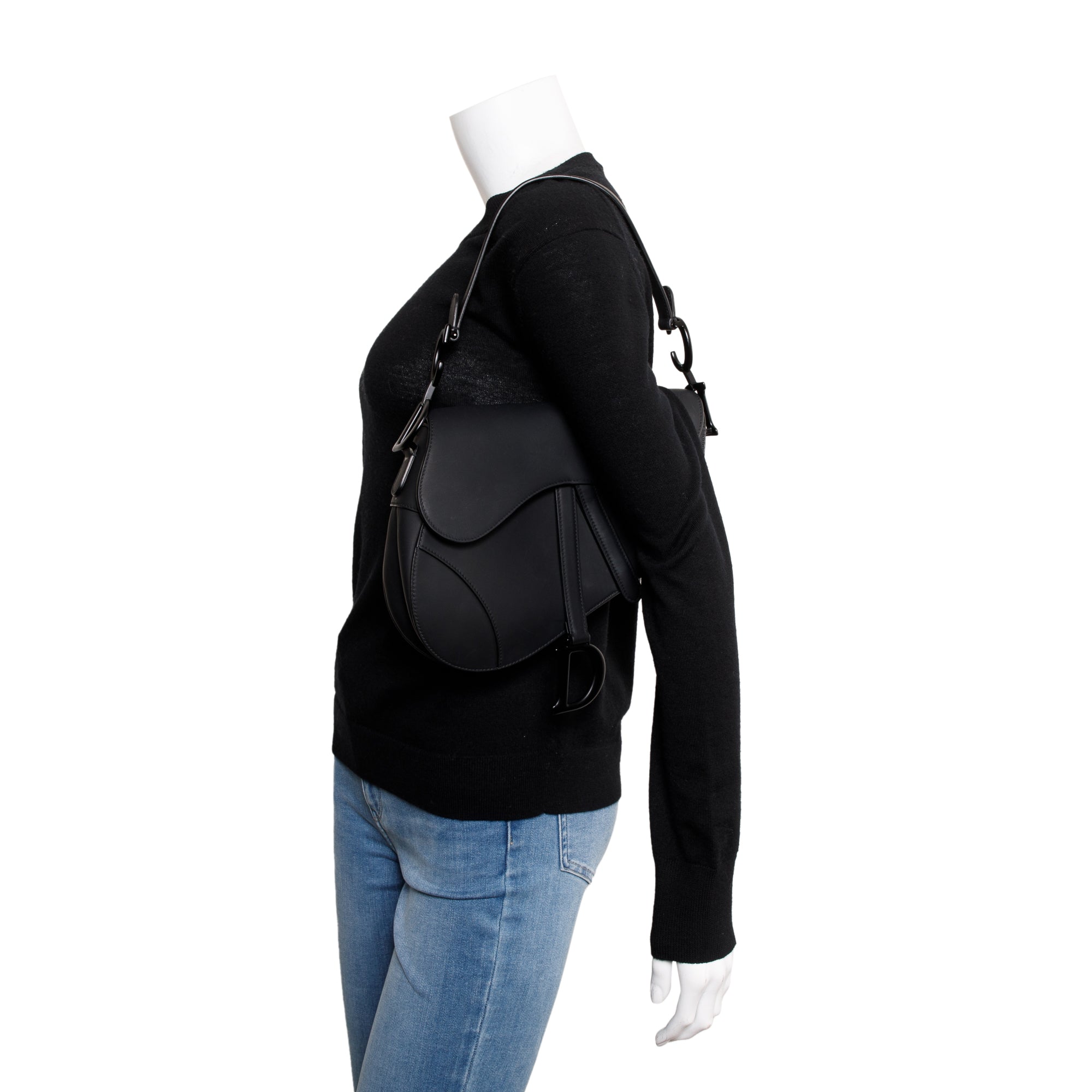 Christian Dior 2022 Black Ultramatte Calfskin Leather Medium Saddle Bag