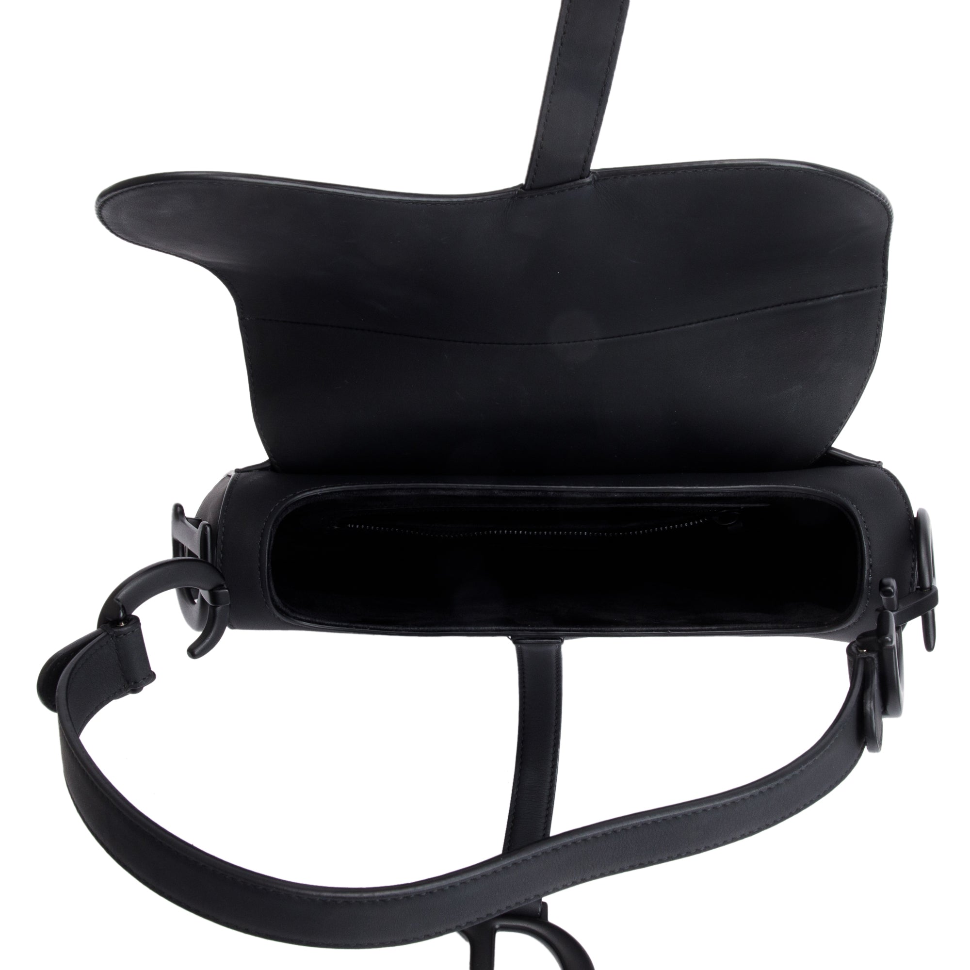 Christian Dior 2022 Black Ultramatte Calfskin Leather Medium Saddle Bag w/ Strap