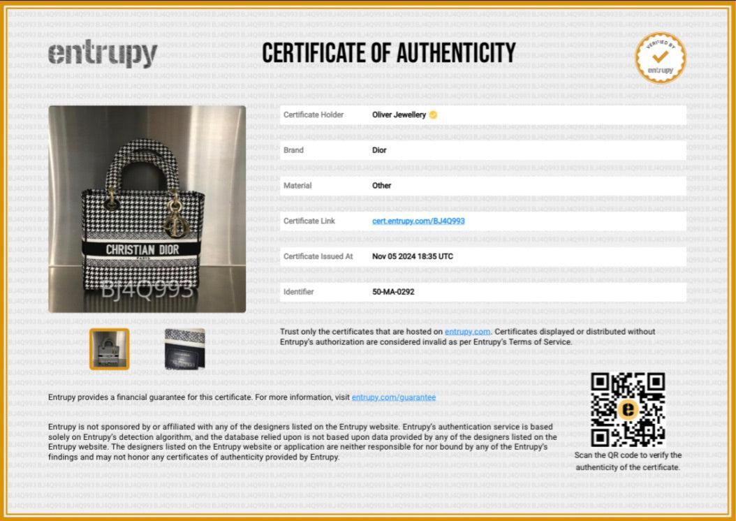 Christian Dior 2022 Black/White Houndstooth Embroidered Medium Lady D-Lite Bag w/ Strap