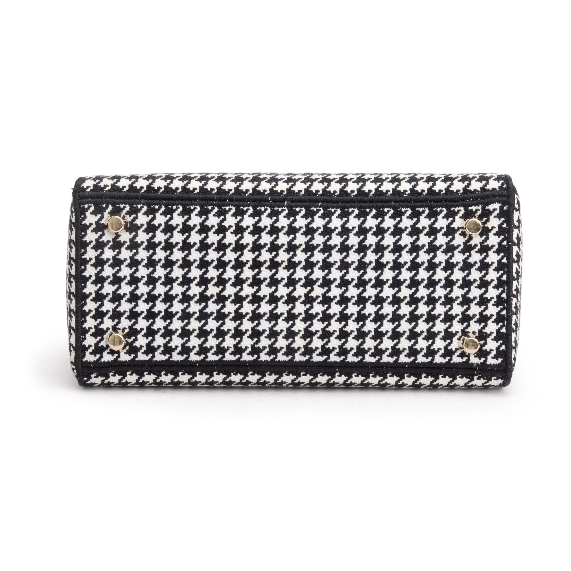 Christian Dior 2022 Black/White Houndstooth Embroidered Medium Lady D-Lite Bag w/ Strap